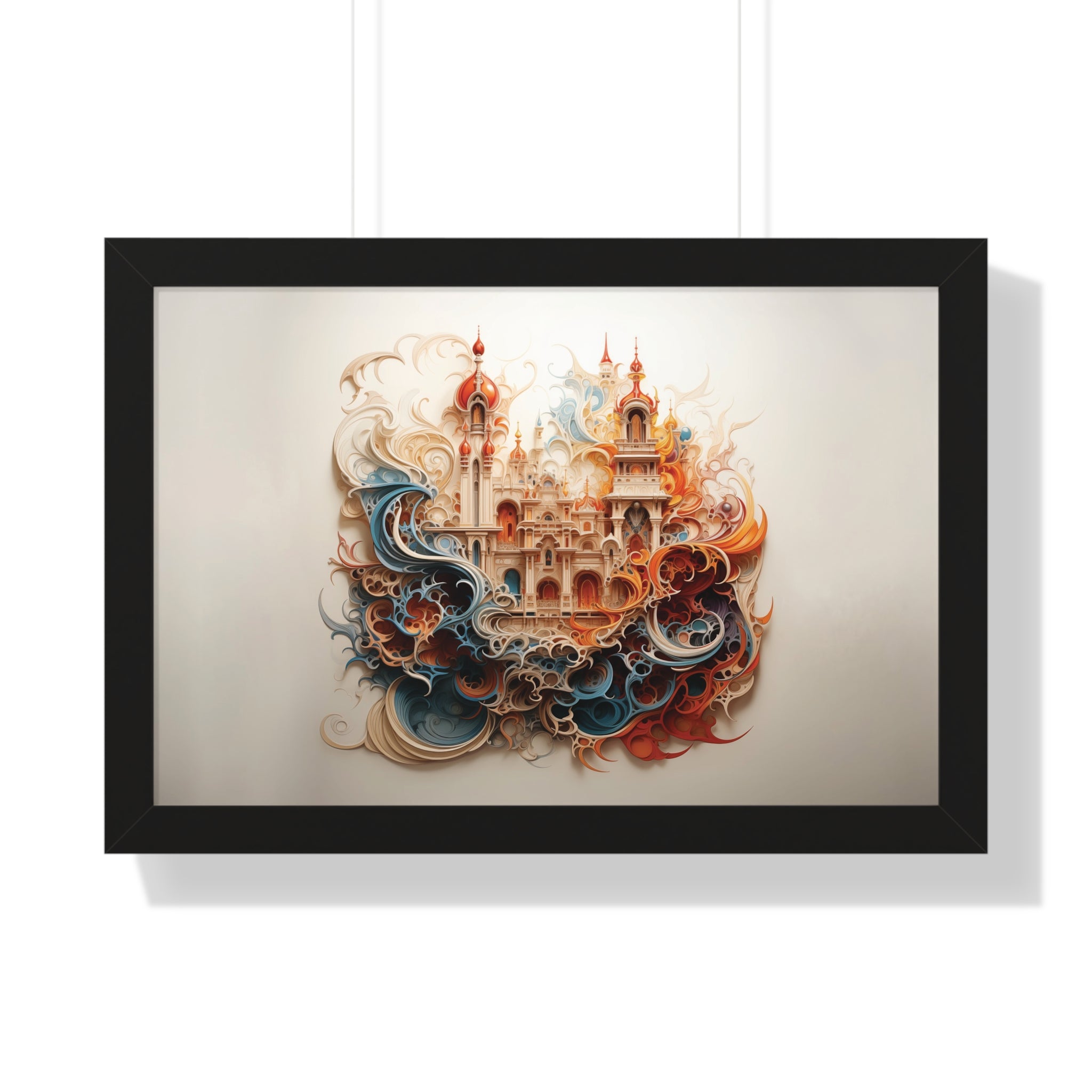 Whimsical Citadel – Mosque Themed Framed Wall Art in Swirling Hues