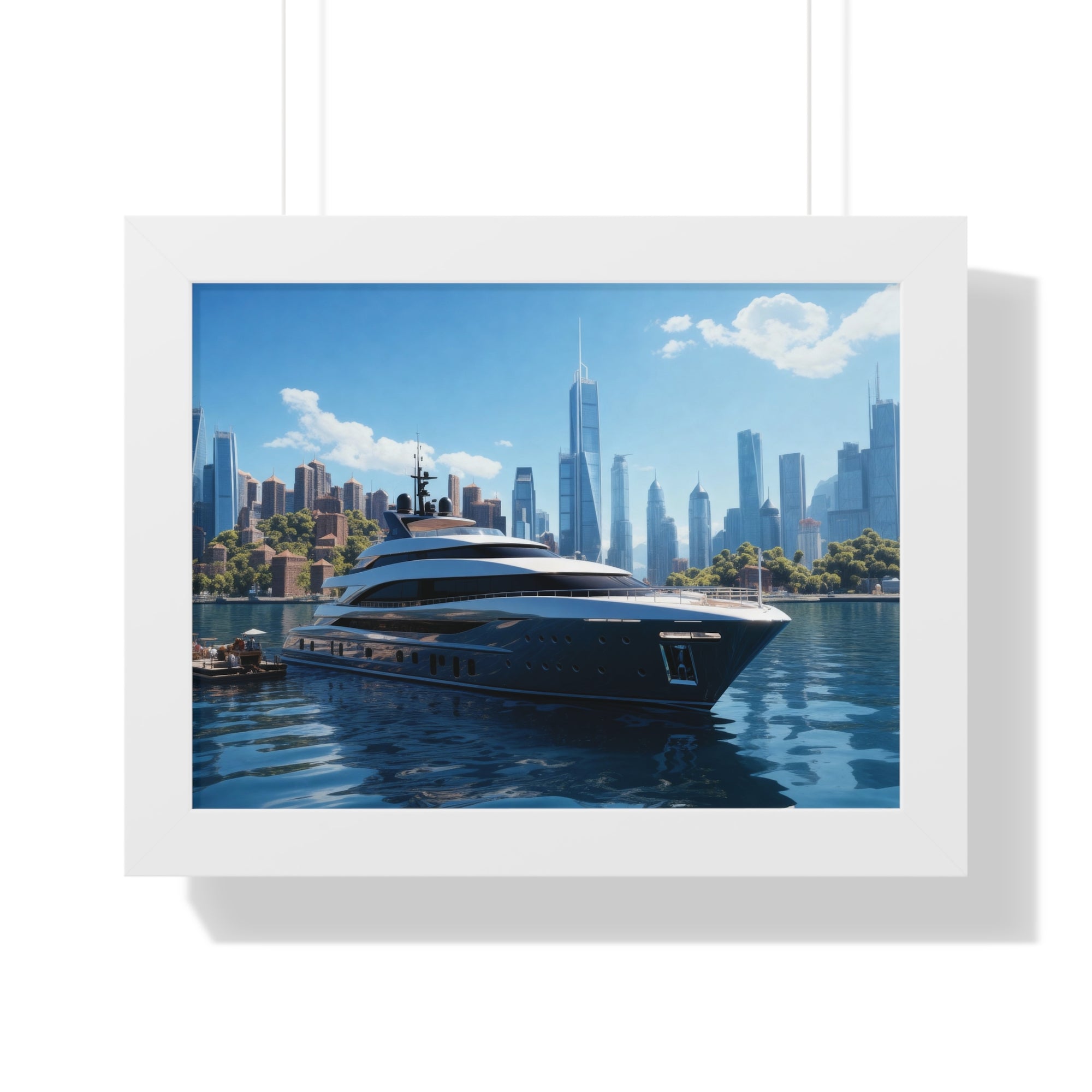 Luxury Waterfront Serenity – Framed Yacht & Skyline Wall Decor
