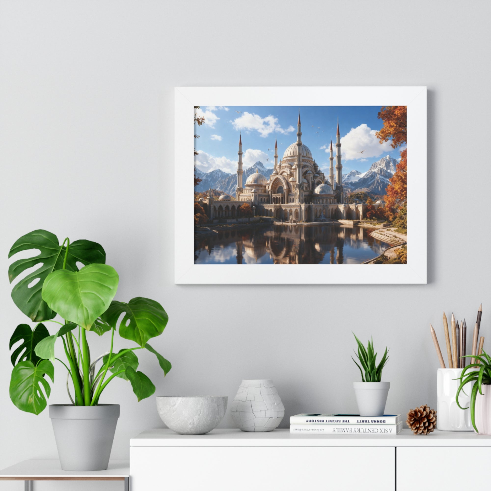Echoes of Elevation – Majestic Mosque Reflections Framed Wall Art