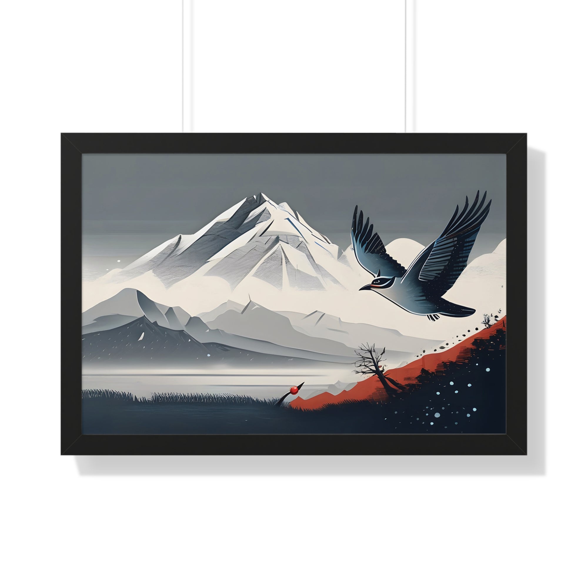 Solitary Tree🌲& Soaring Bird – Minimalist Nature Print