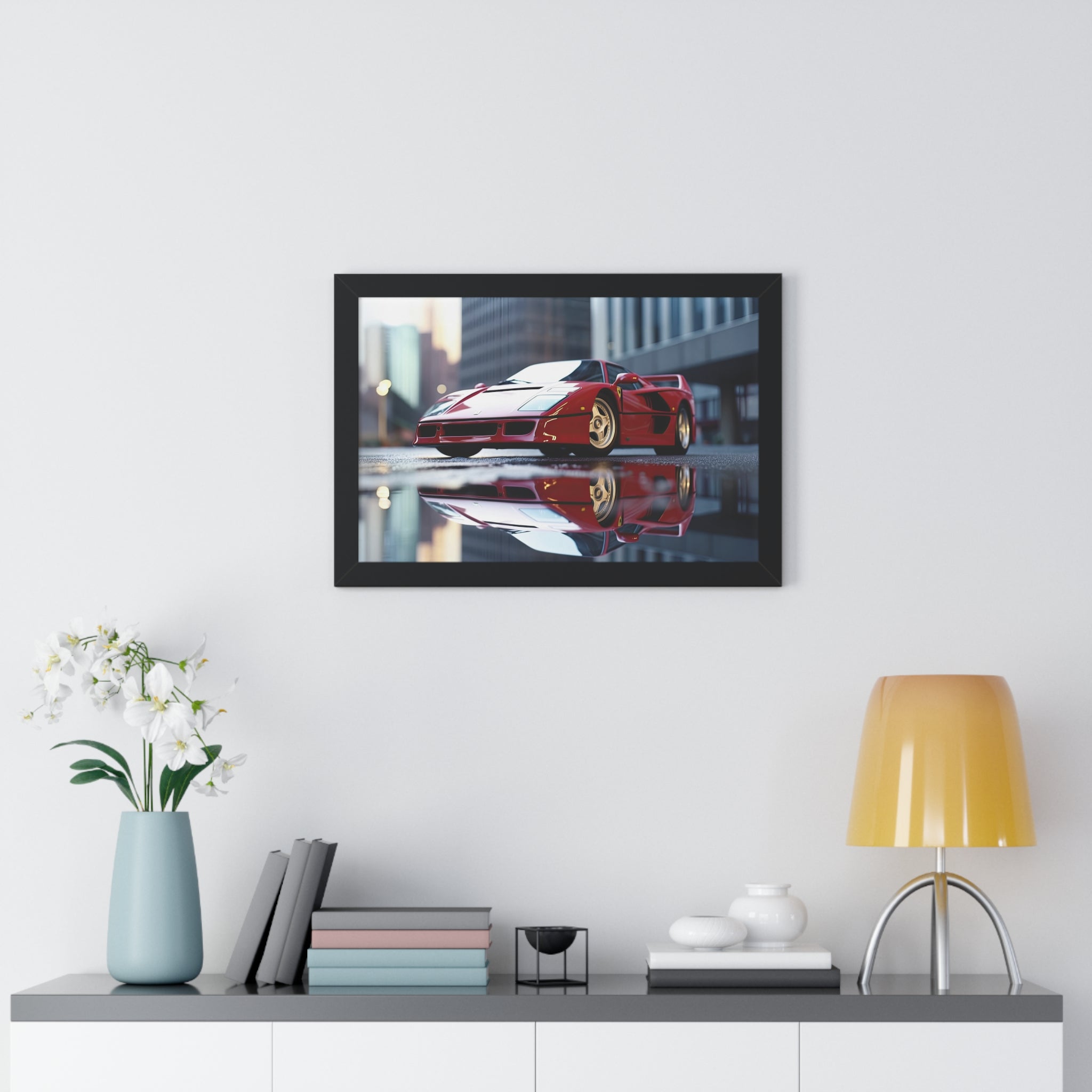 Framed Red Ferrari F50 – Sophisticated Wall Art for Enthusiasts