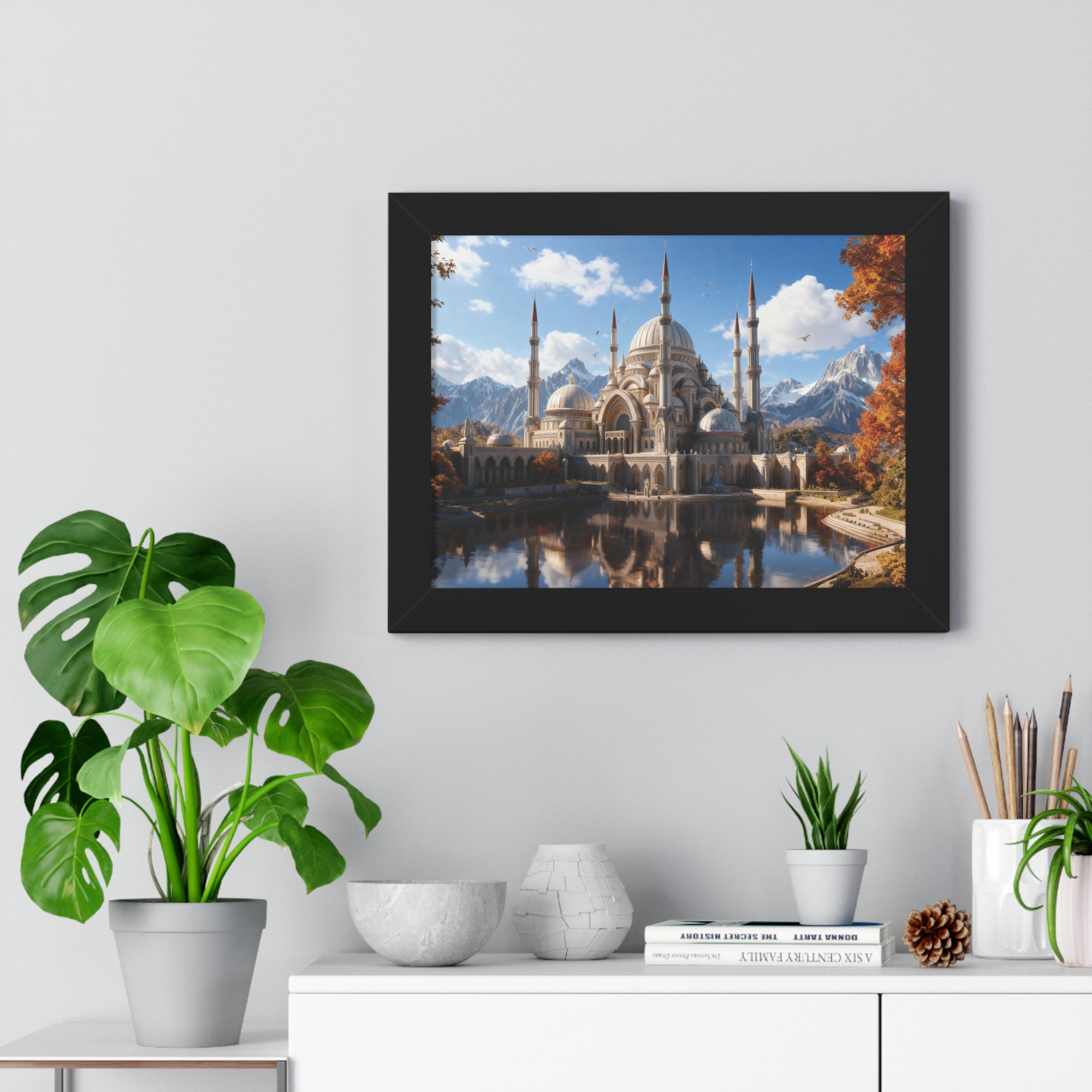 Echoes of Elevation – Majestic Mosque Reflections Framed Wall Art