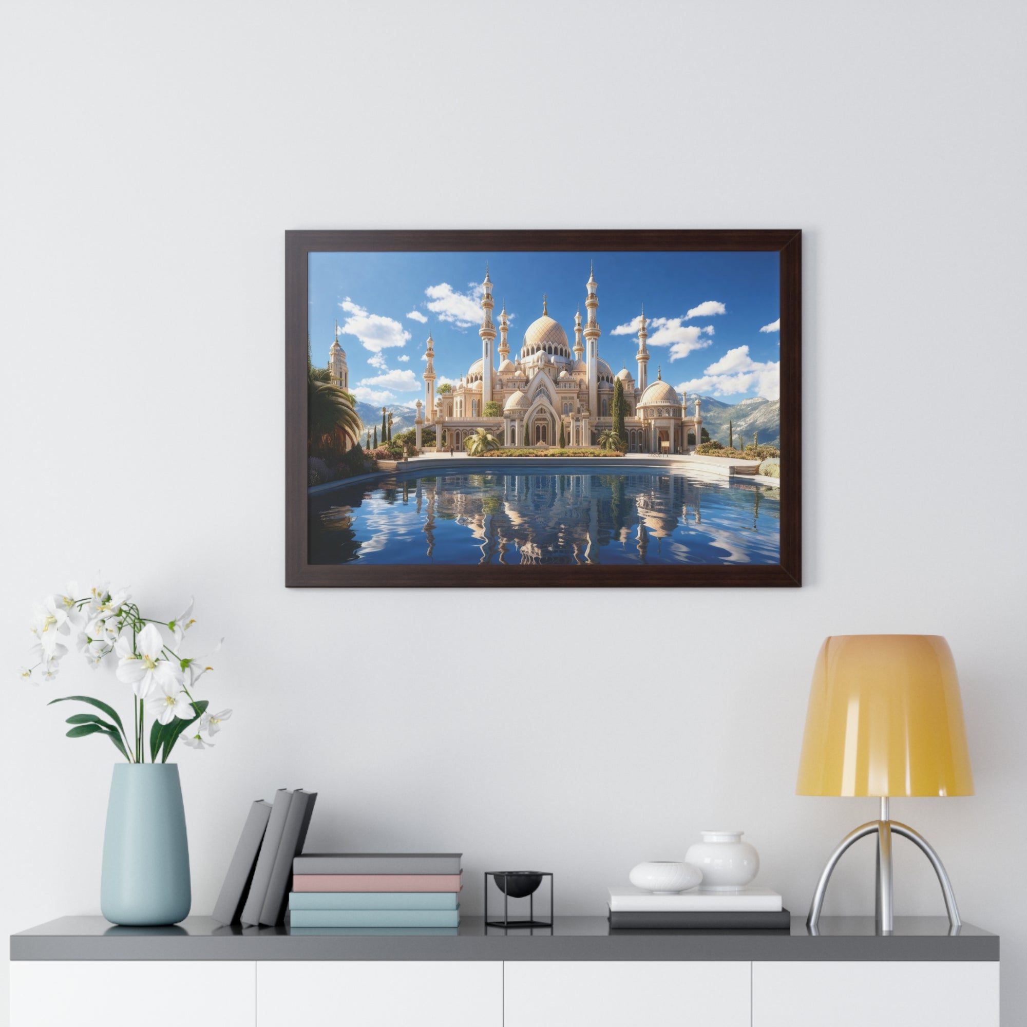 Celestial Tranquility – Framed Islamic Wall Art of Mosque Reflections