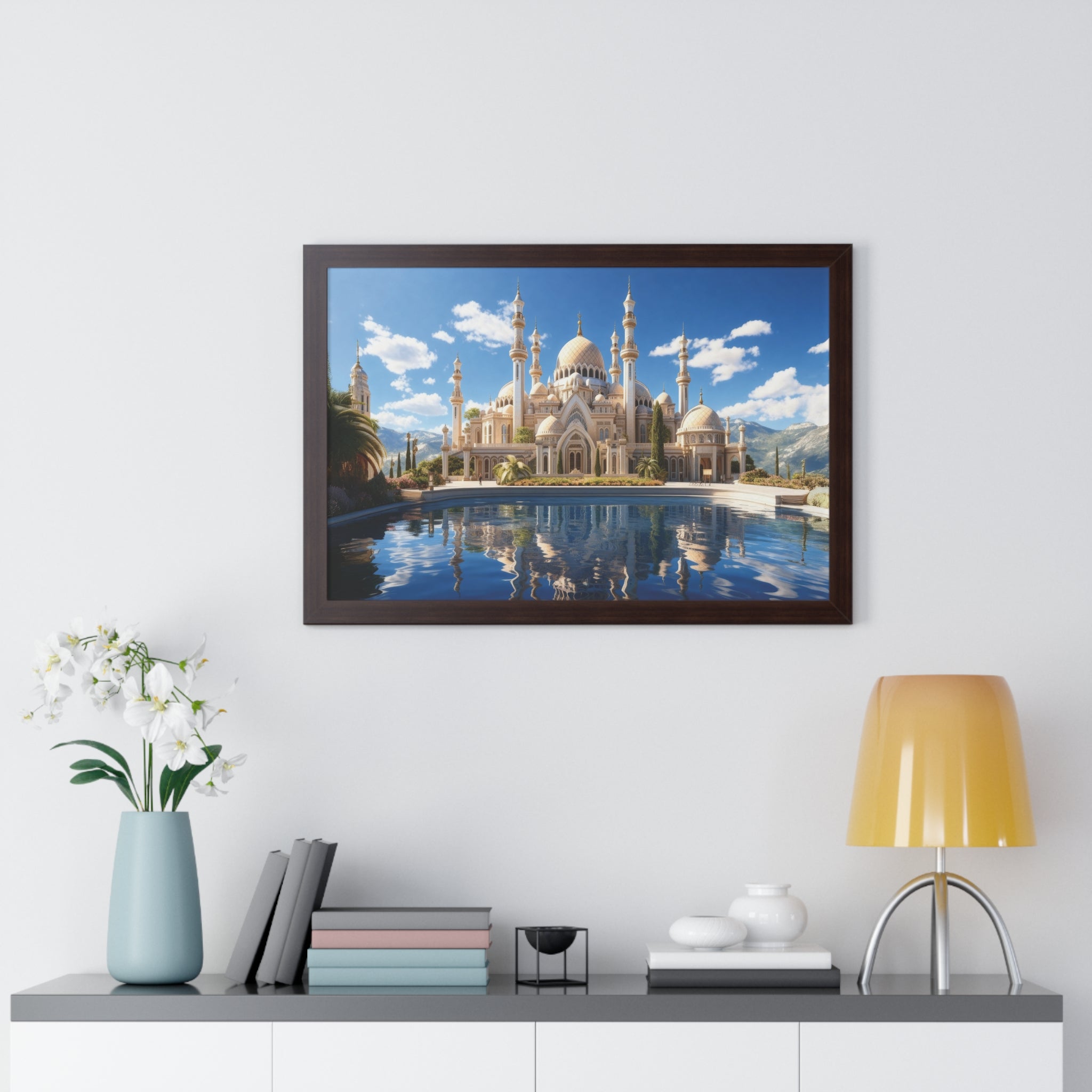 Celestial Tranquility – Framed Islamic Wall Art of Mosque Reflections