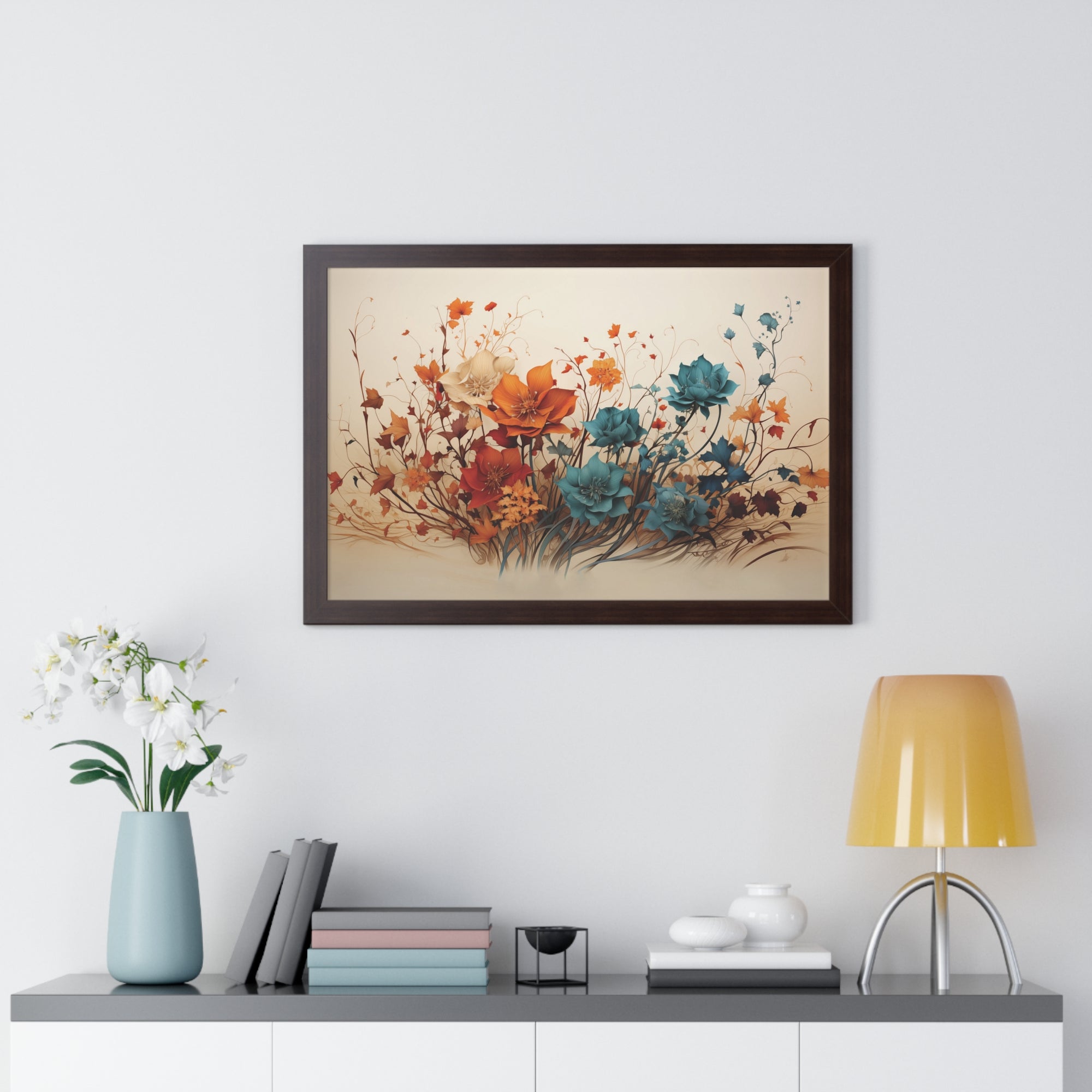 Amber Reverie Botanical Wall Art in Burnt Teal & Marigold