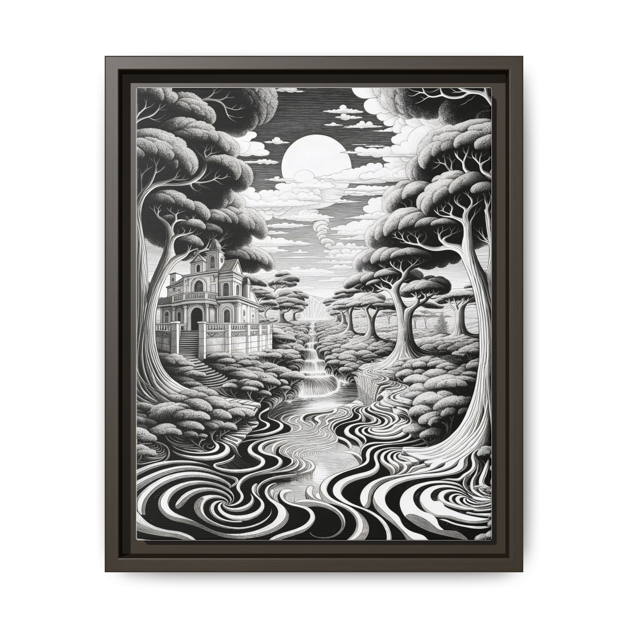 Enchanted River & Mansion Scene Luxury Landscape Wall Art