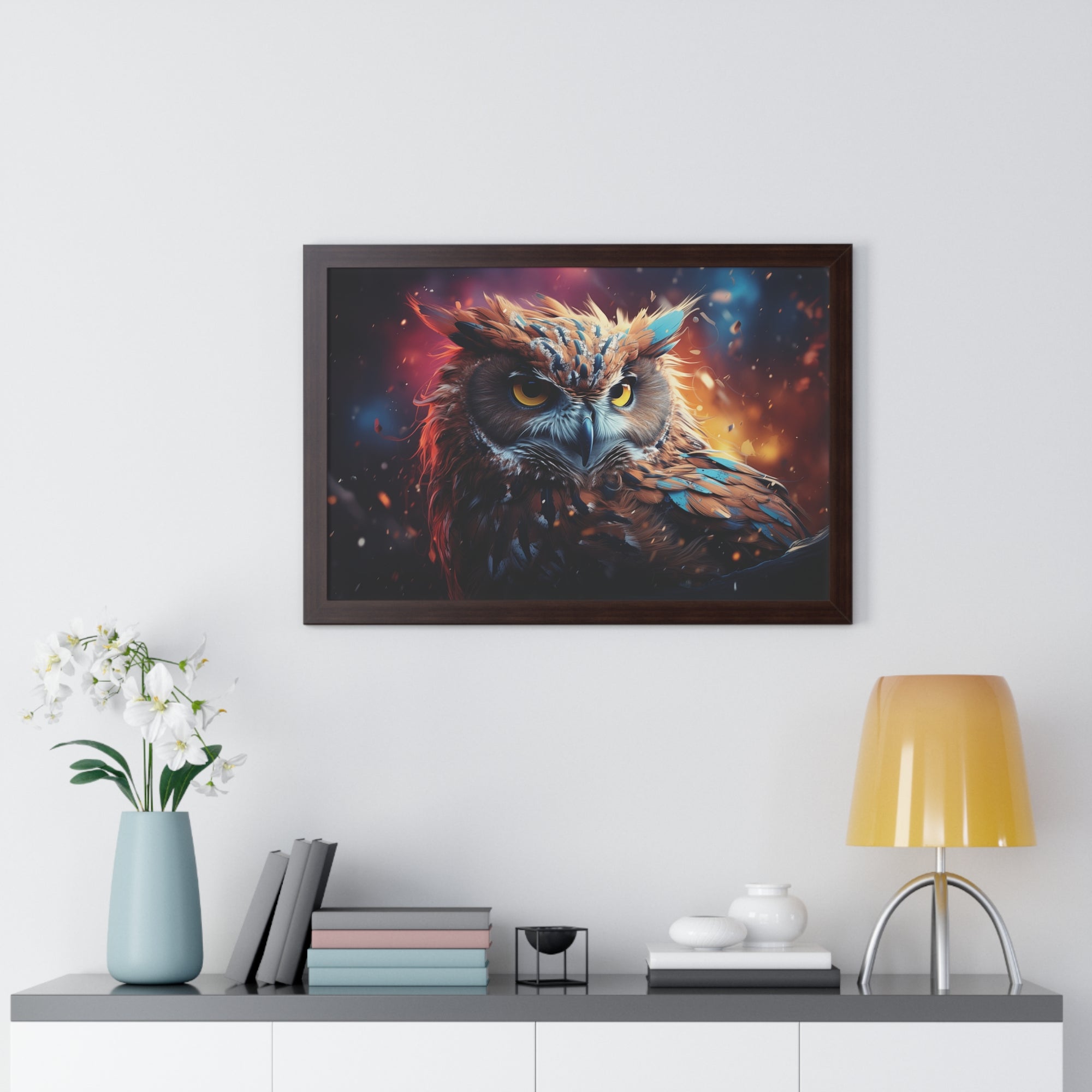 Twilight Sentinel — Regal Owl Wall Art in Fiery🔥Bloom🦉