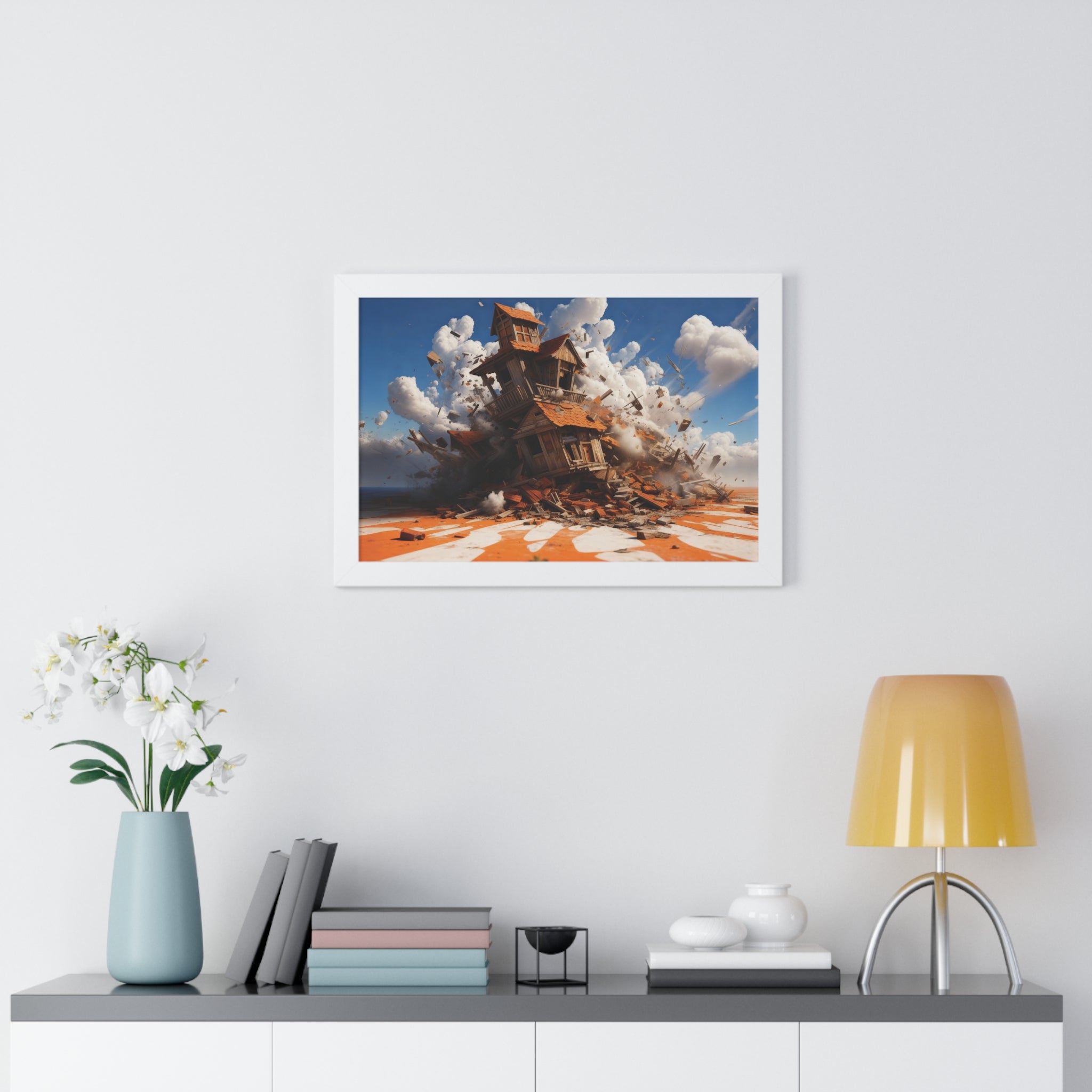 Shattered Ascent – Explosive Surreal House Wall Art