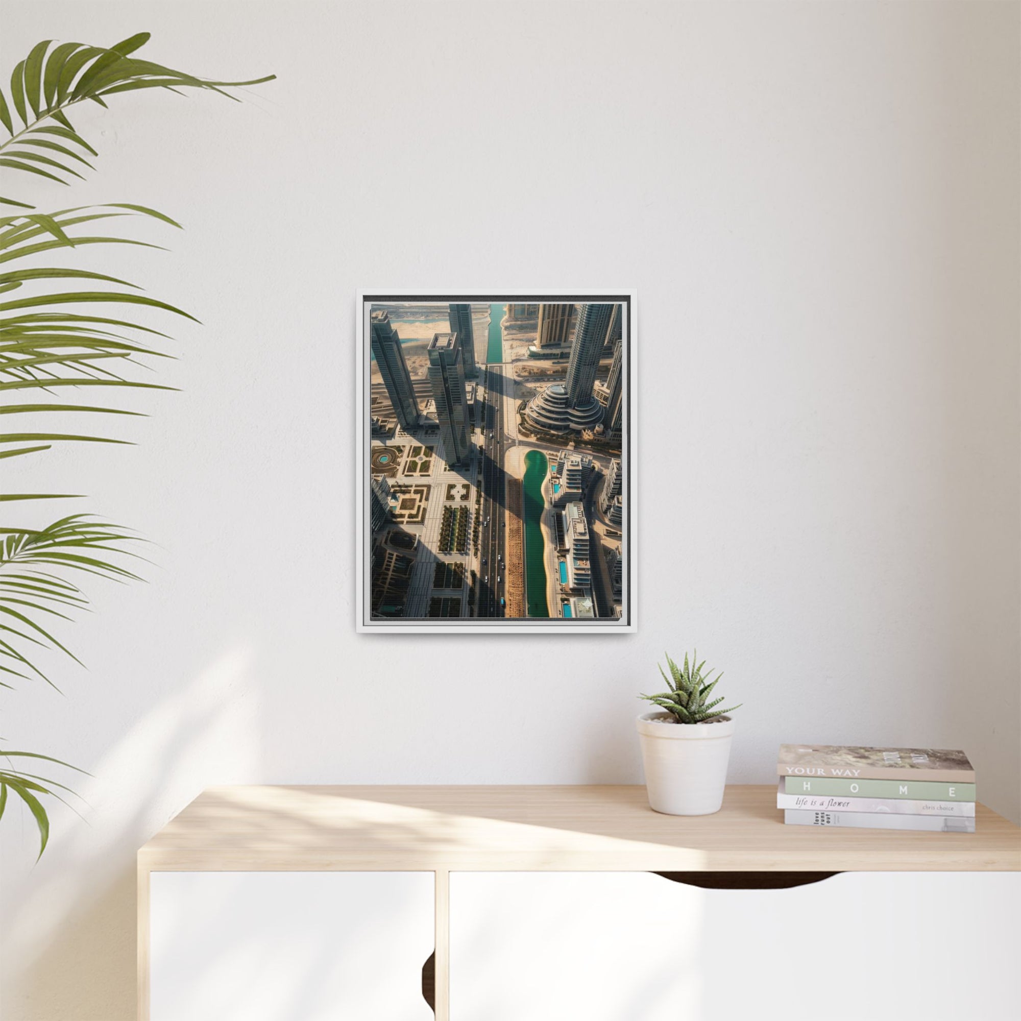 Framed Aerial View of Dubai – High-Resolution Cityscape Wall Art