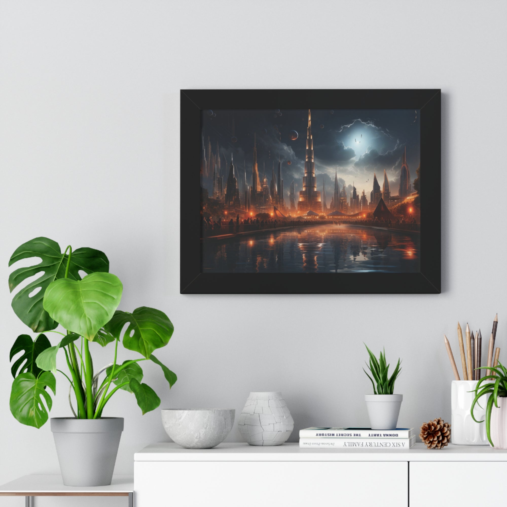 Futuristic Cityscape Night Scene – Sci-Fi Digital Art Print for Wall Decor