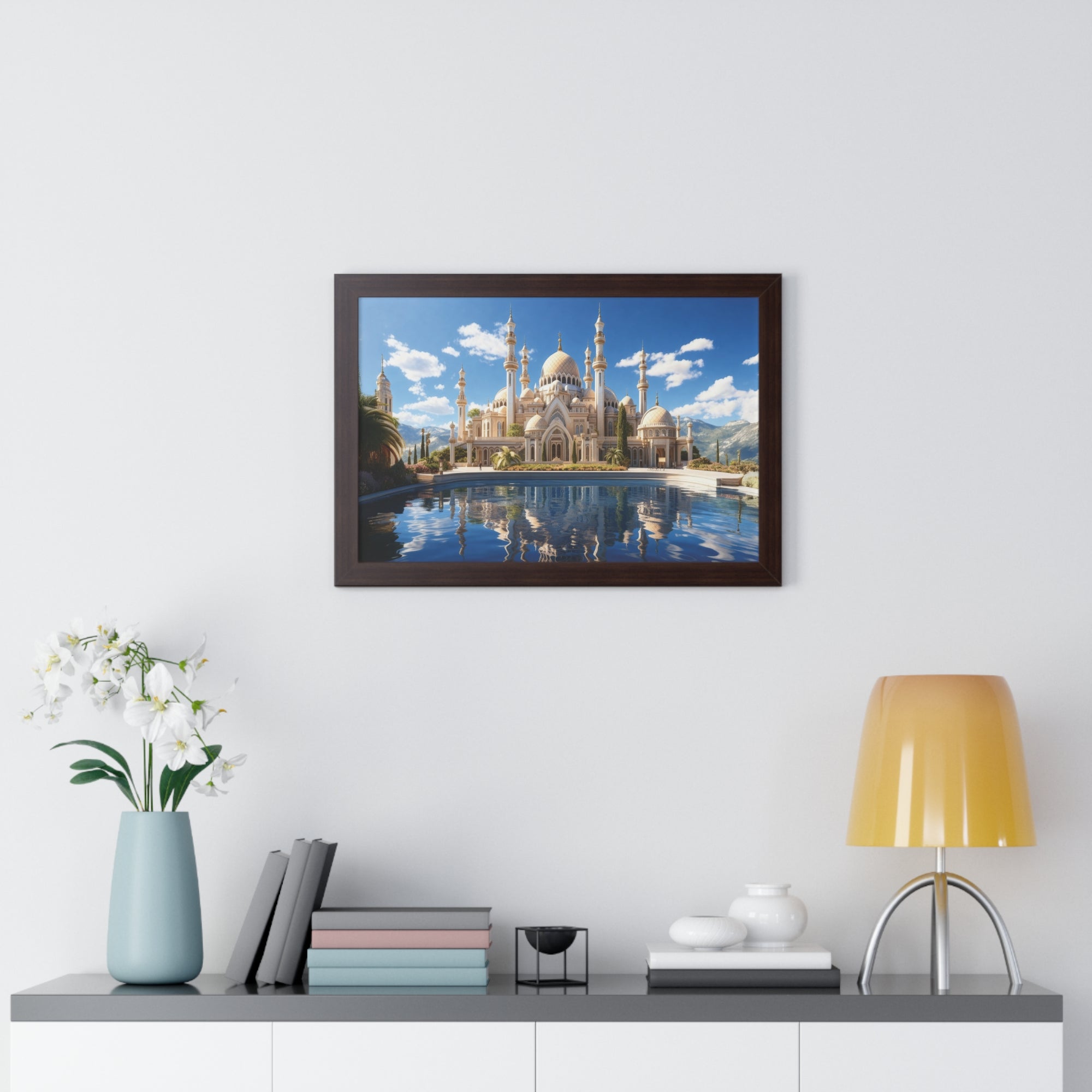 Celestial Tranquility – Framed Islamic Wall Art of Mosque Reflections