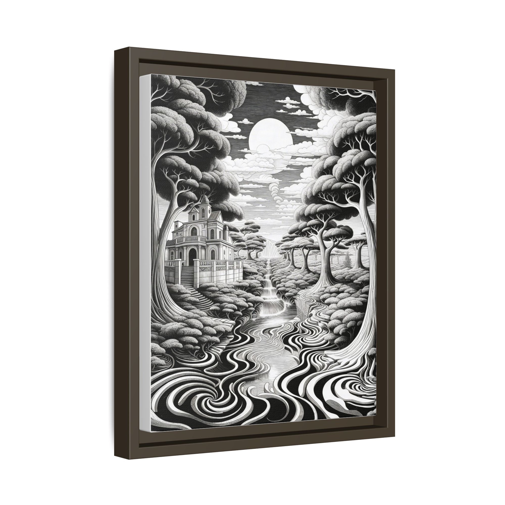 Enchanted River & Mansion Scene Luxury Landscape Wall Art
