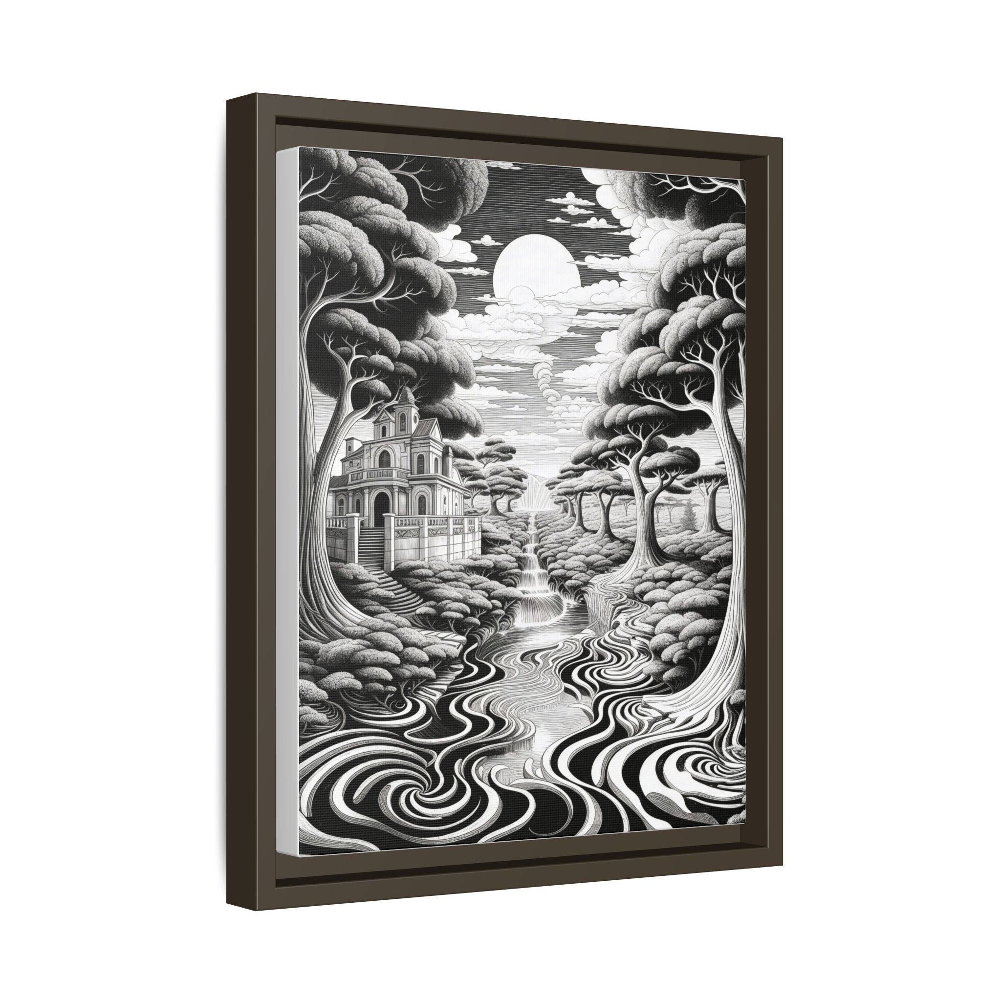Enchanted River & Mansion Scene Luxury Landscape Wall Art
