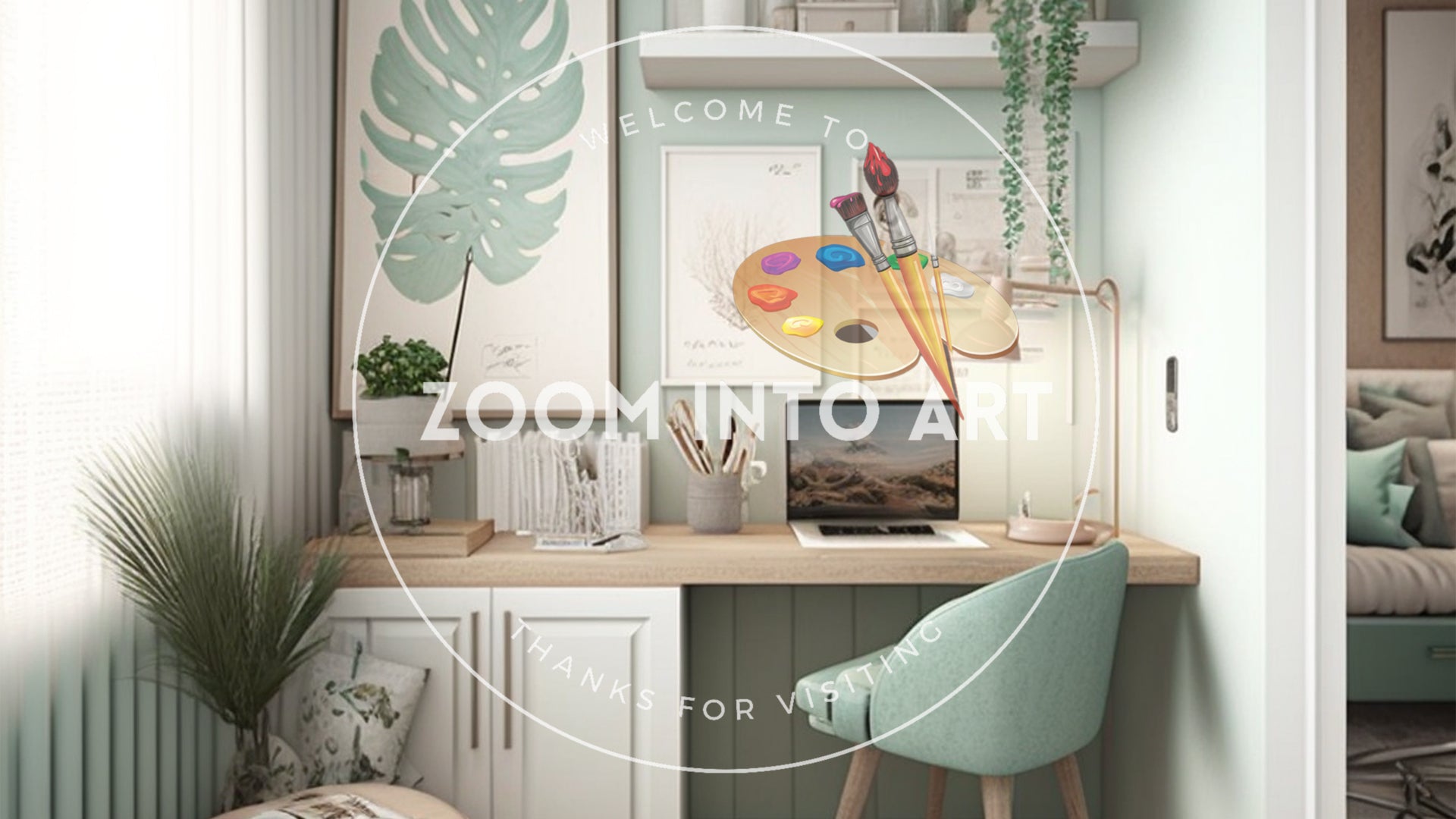 Small Home Office Cream Mint Green Accent