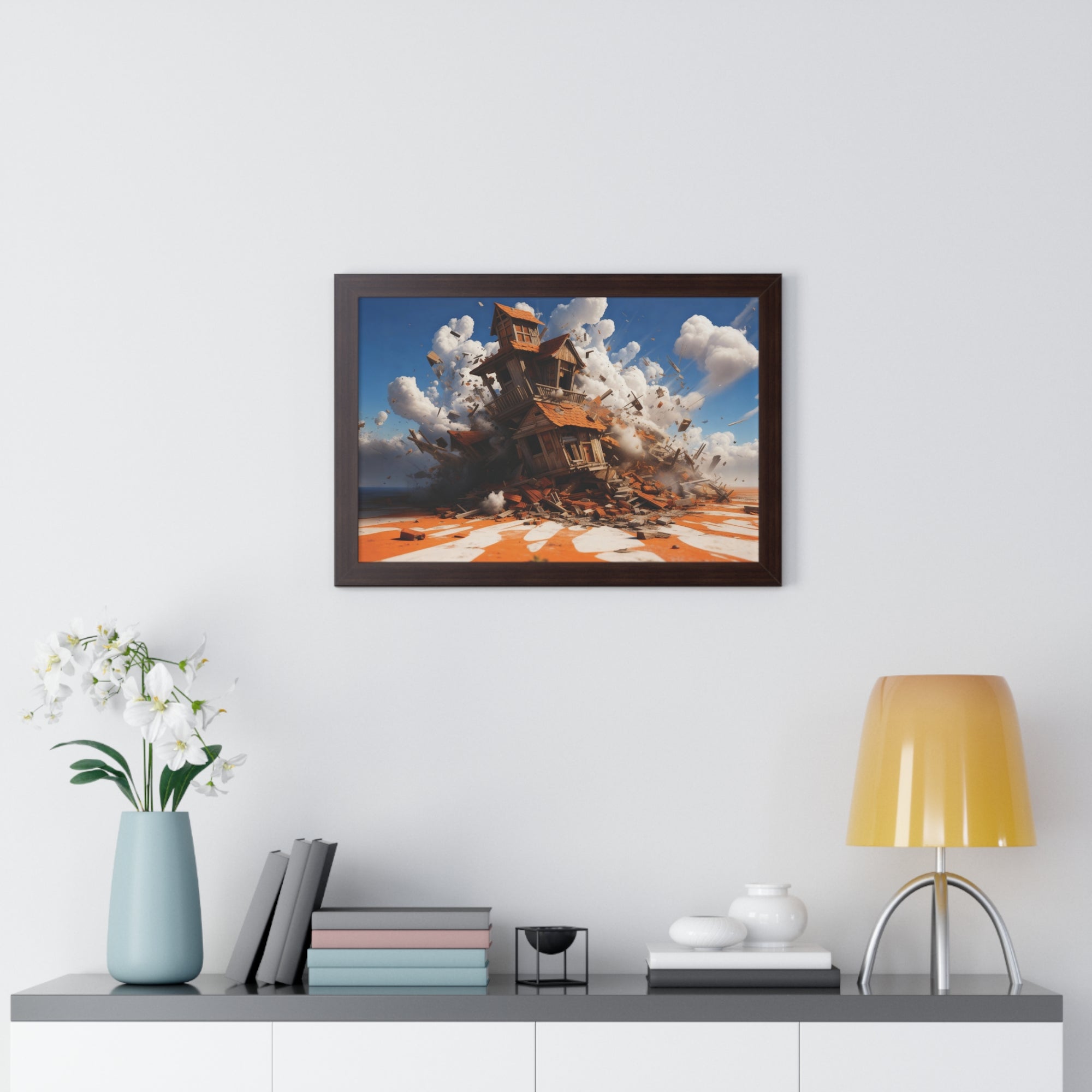 Shattered Ascent – Explosive Surreal House Wall Art