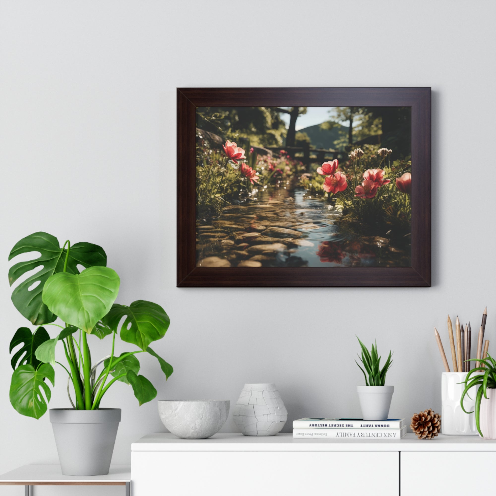 Whispers of Water – Floral Garden Landscape Print