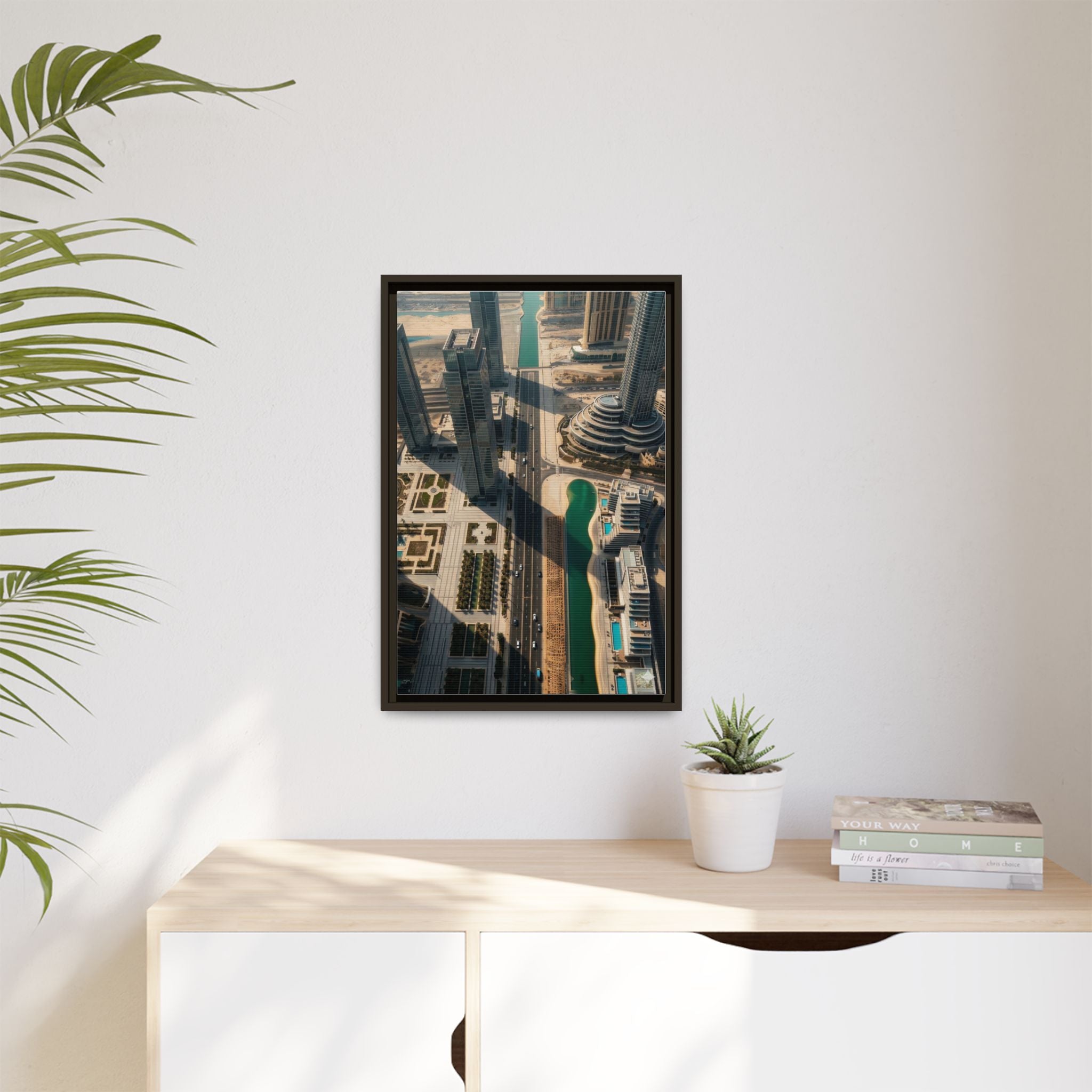 Framed Aerial View of Dubai – High-Resolution Cityscape Wall Art