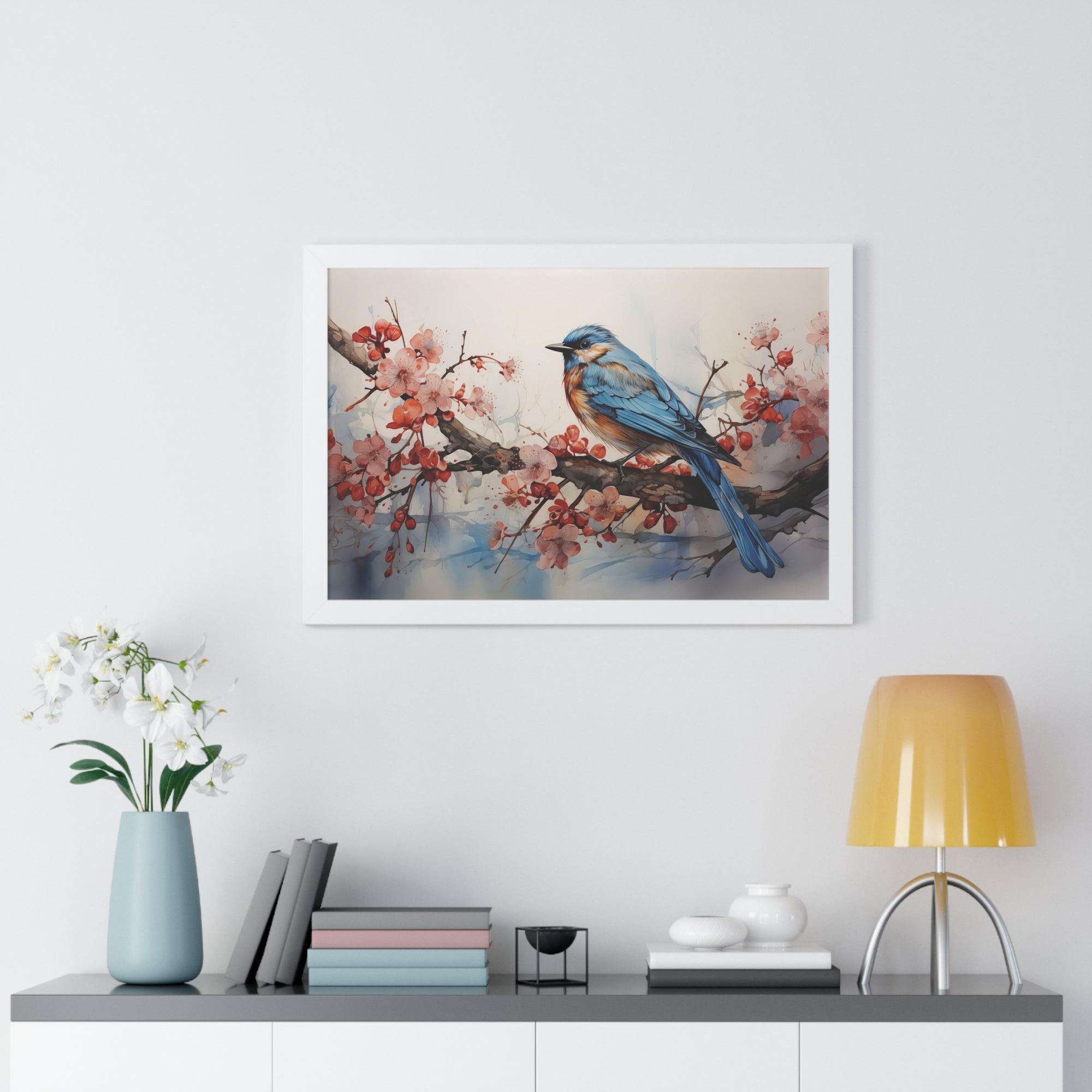 Cerulean Spring Bluebird & Cherry Blossom Wall Art