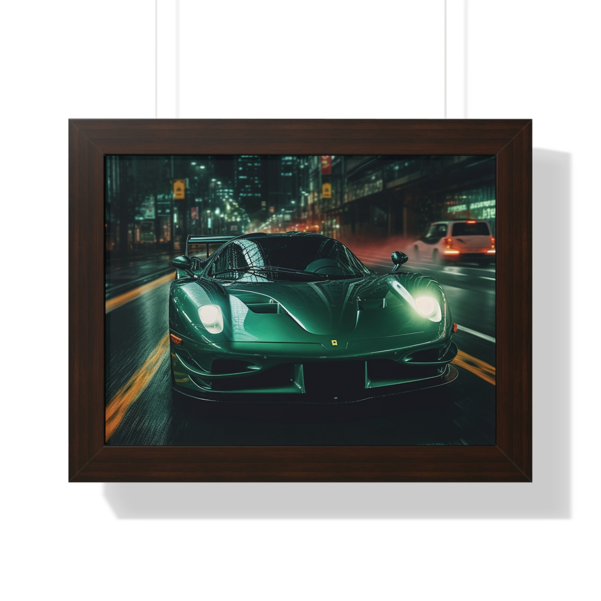 Framed Emerald Green Ferrari F50 Horizontal Poster | Supercar Wall Art