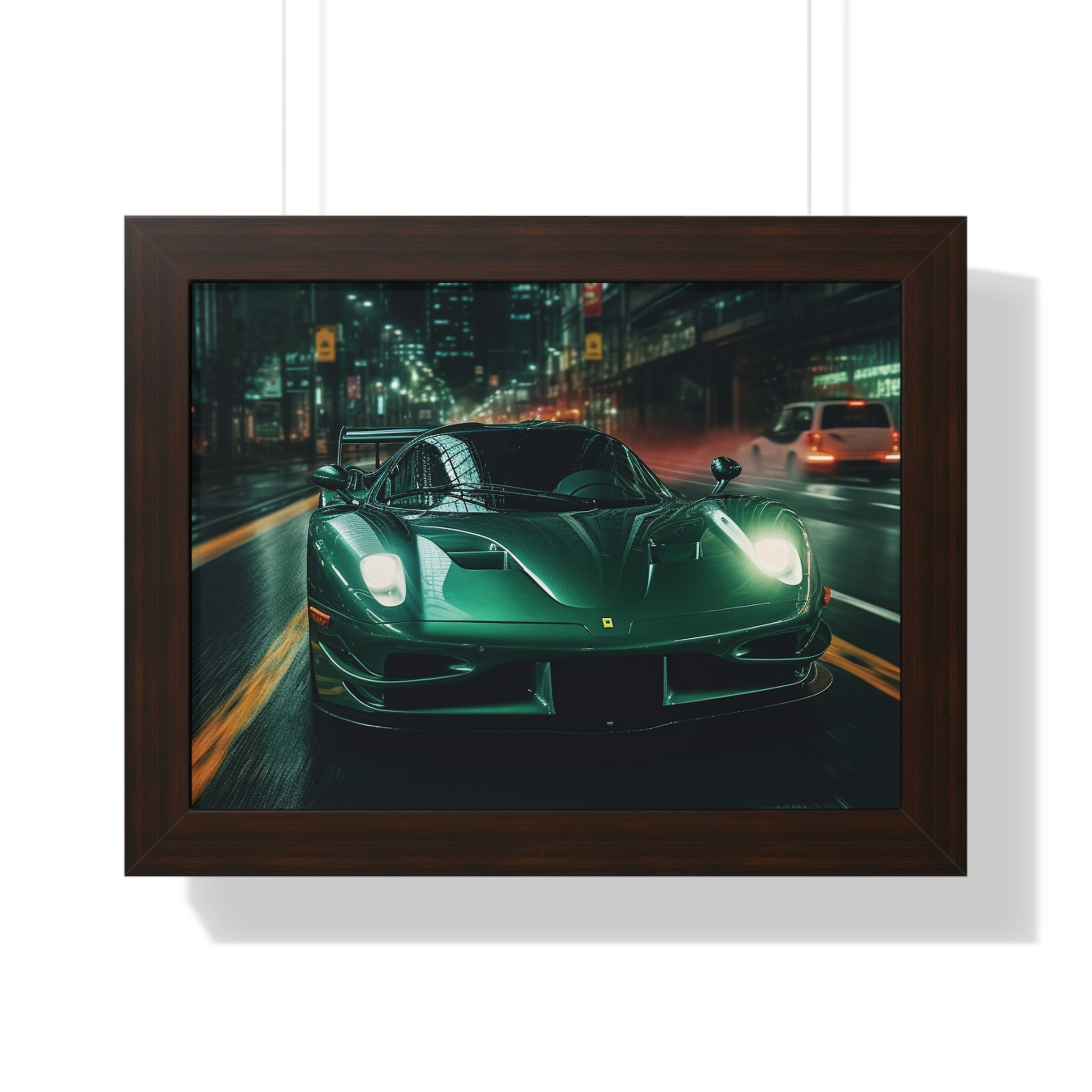 Framed Emerald Green Ferrari F50 Horizontal Poster | Supercar Wall Art