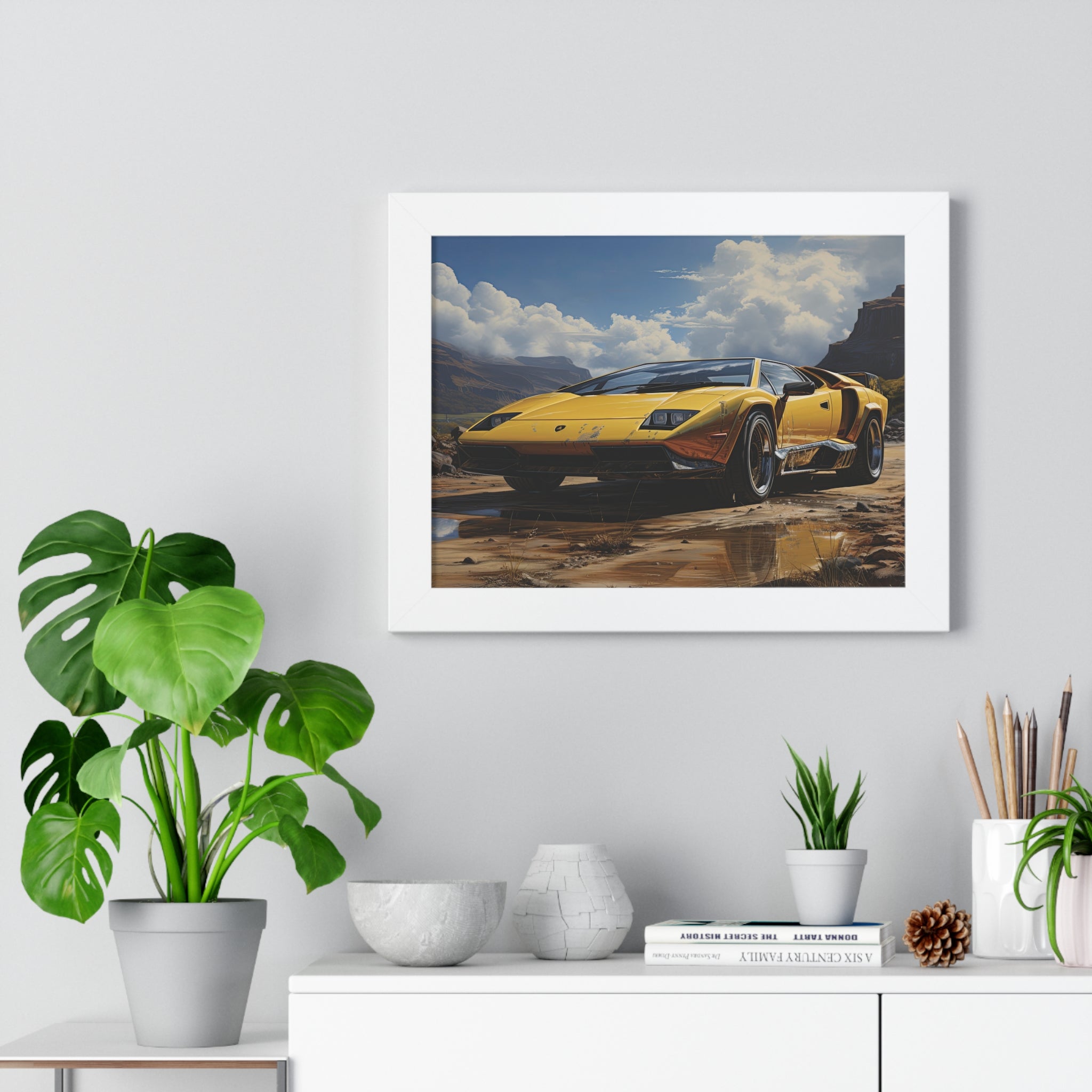 Yellow Lamborghini Countach - Framed Supercar Masterpiece