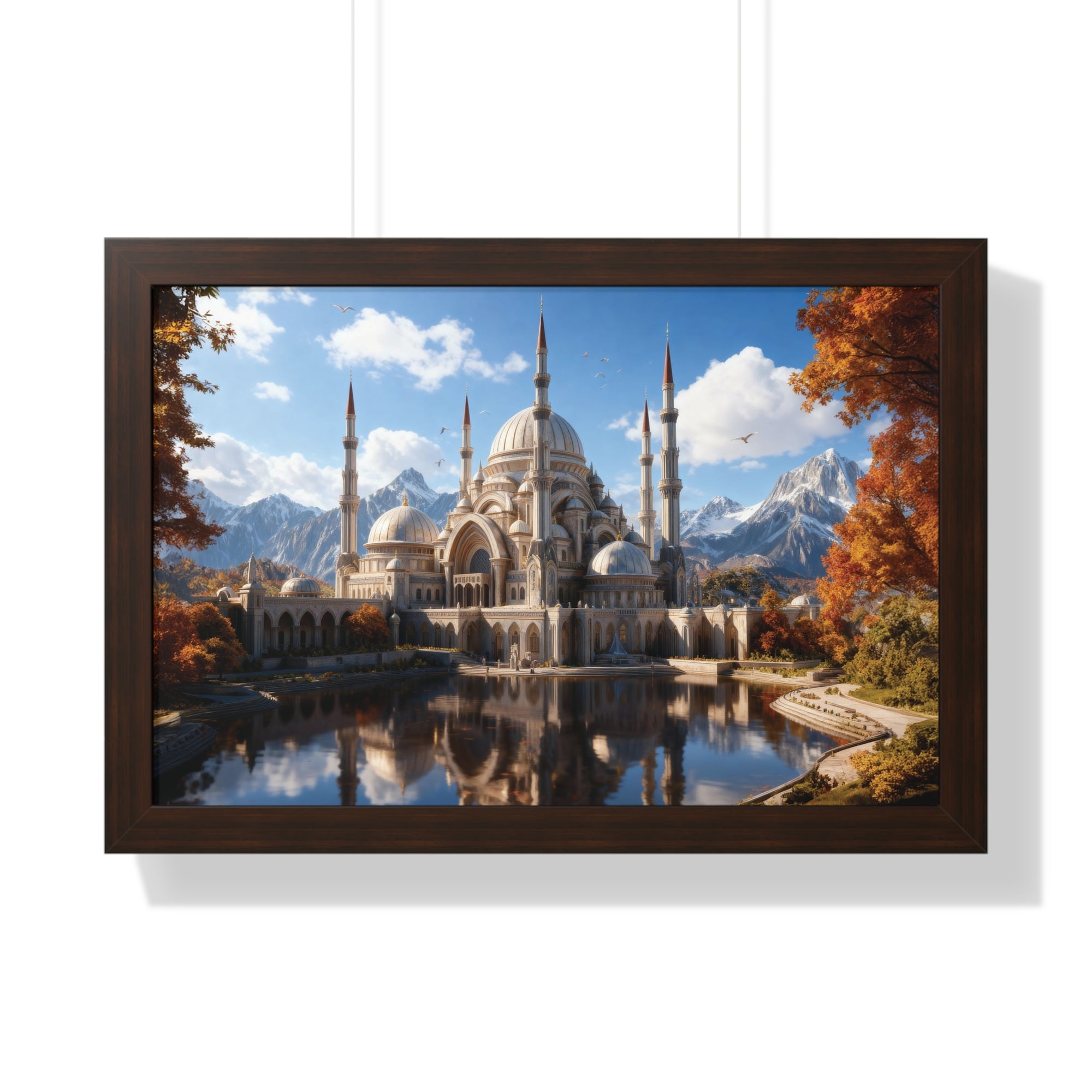 Echoes of Elevation – Majestic Mosque Reflections Framed Wall Art