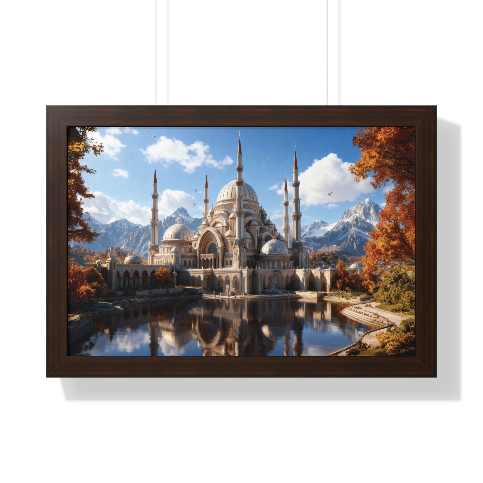 Echoes of Elevation – Majestic Mosque Reflections Framed Wall Art