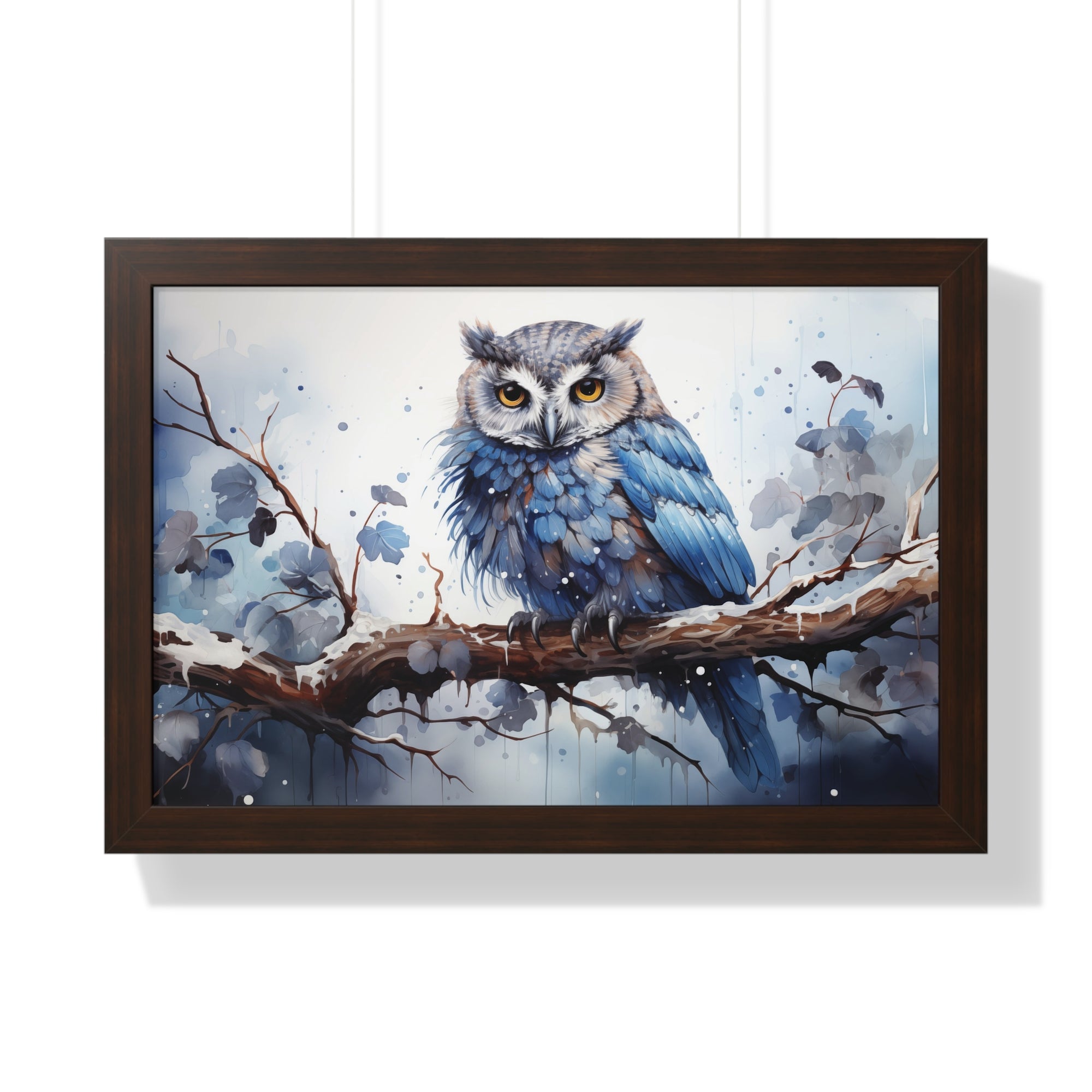 Winter❄️Watcher — Blue Owl Watercolor Print on Snowy Perch