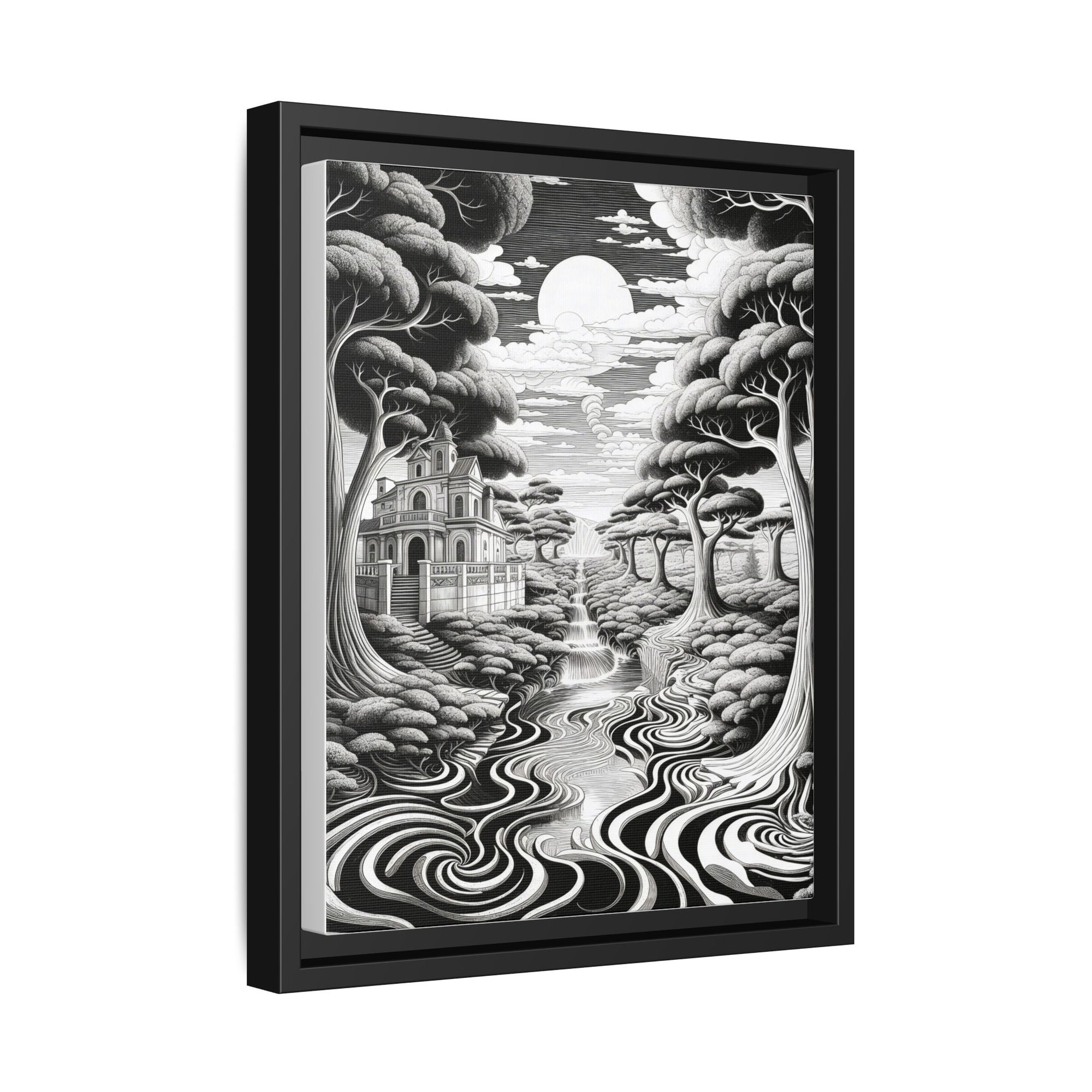 Enchanted River & Mansion Scene Luxury Landscape Wall Art