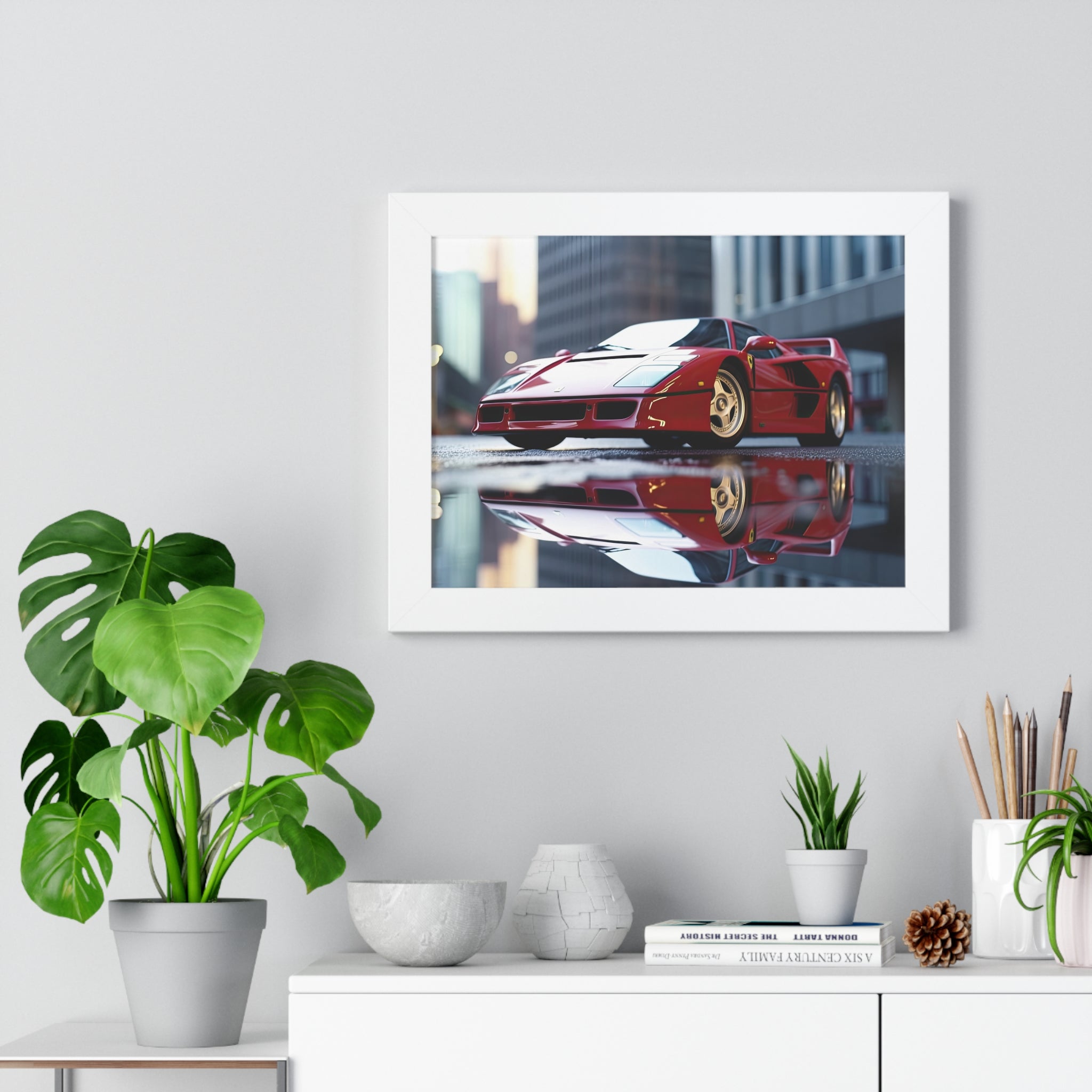 Framed Red Ferrari F50 – Sophisticated Wall Art for Enthusiasts