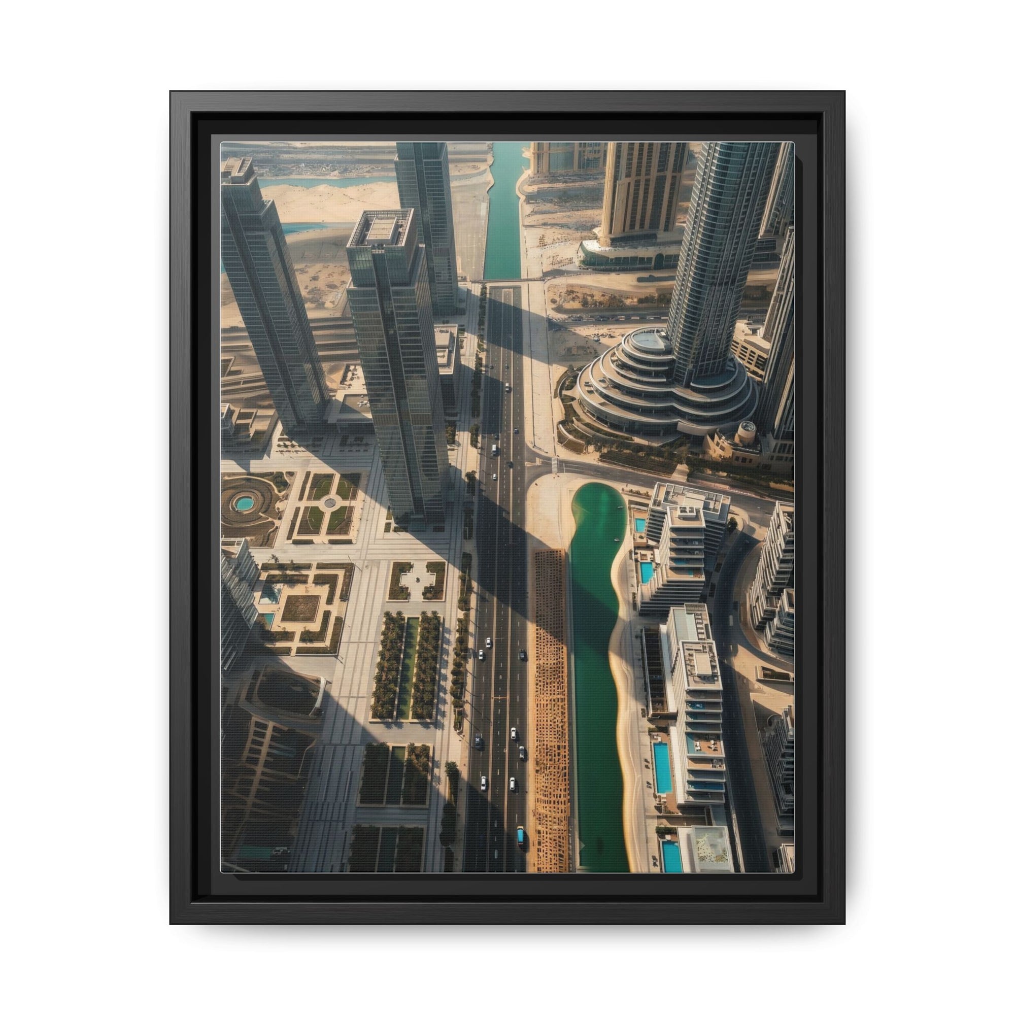 Framed Aerial View of Dubai – High-Resolution Cityscape Wall Art