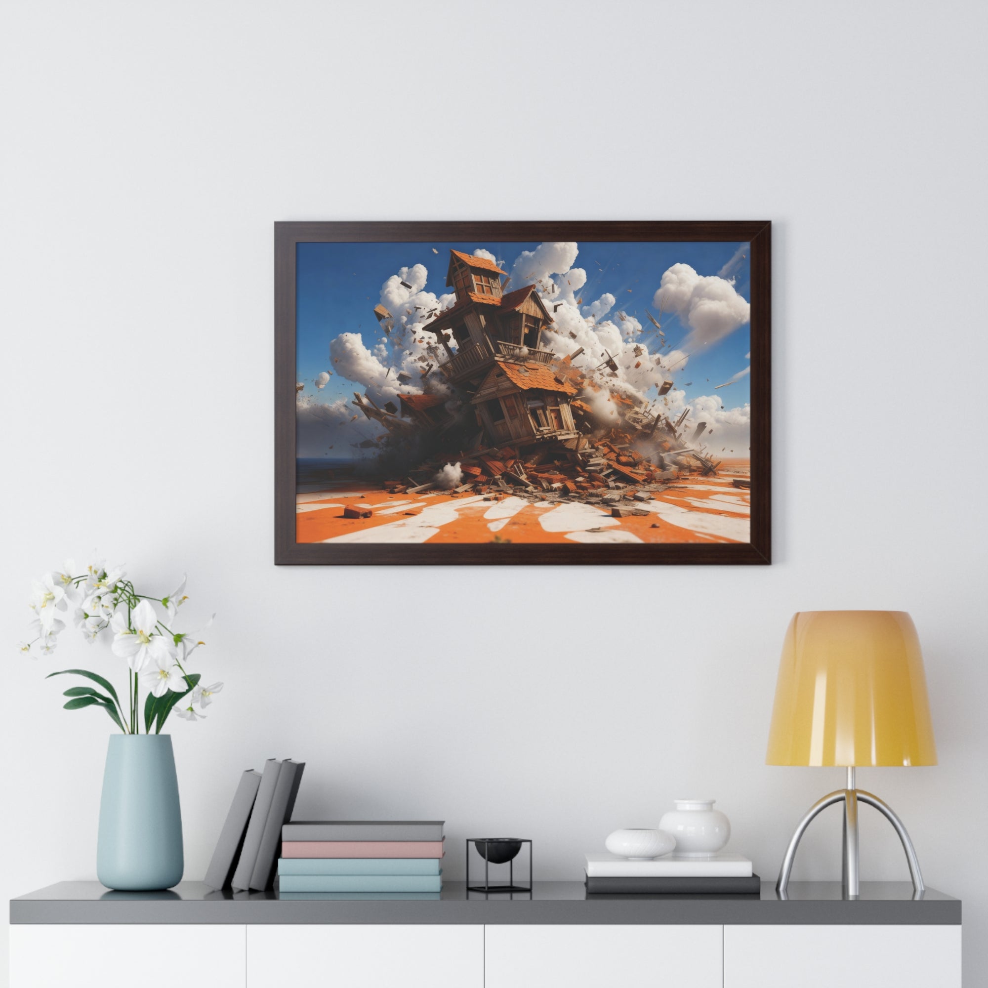 Shattered Ascent – Explosive Surreal House Wall Art