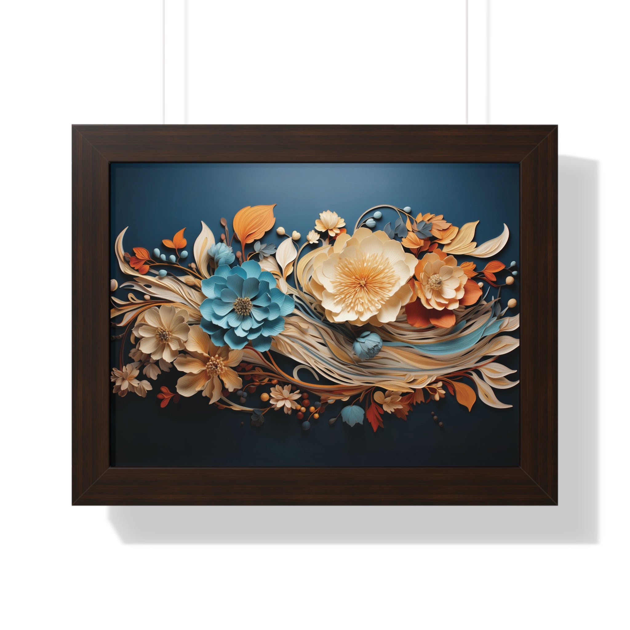 Midnight Bloom  Sculpted Paper Flower Wall Art in Sapphire & Saffron
