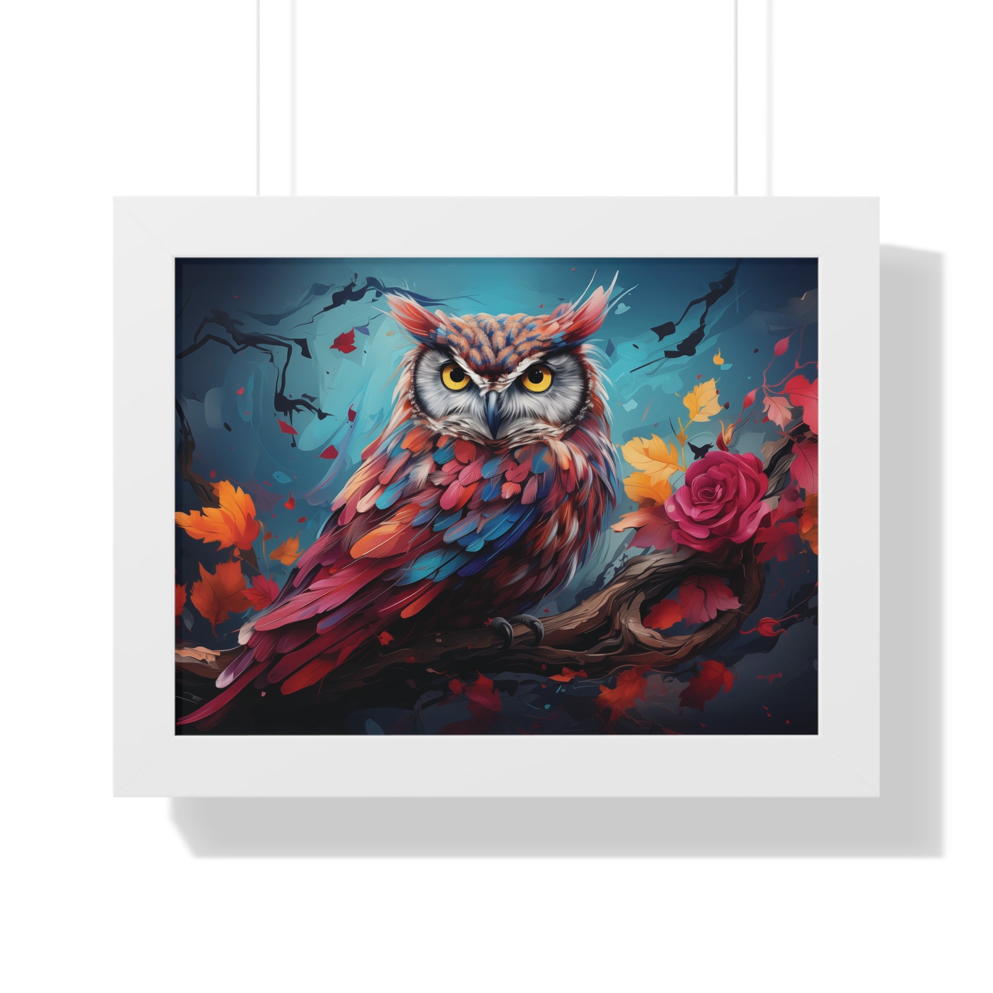 Crimson Perch —🌹Vibrant Owl Wall Art with Autumn Bloom