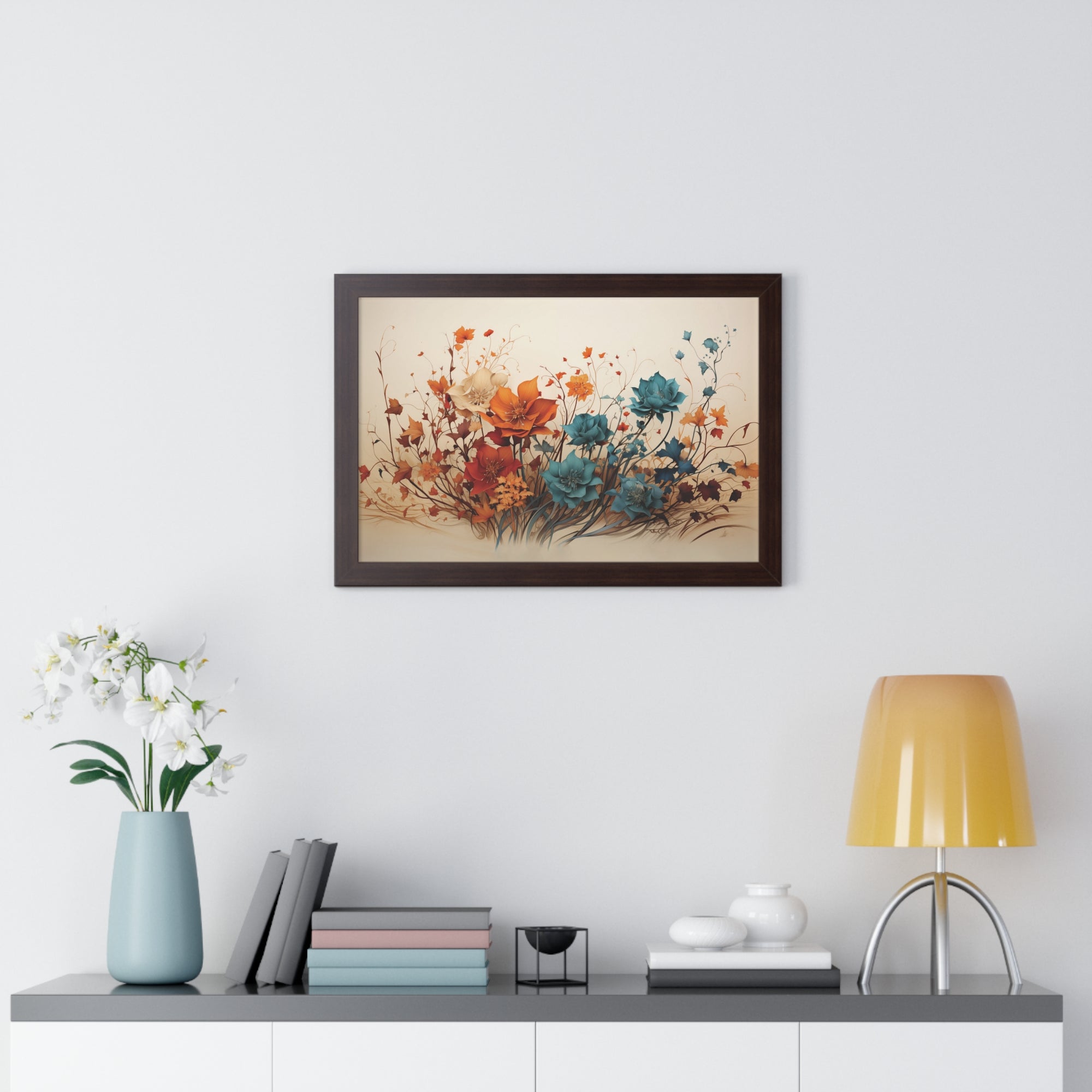 Amber Reverie Botanical Wall Art in Burnt Teal & Marigold