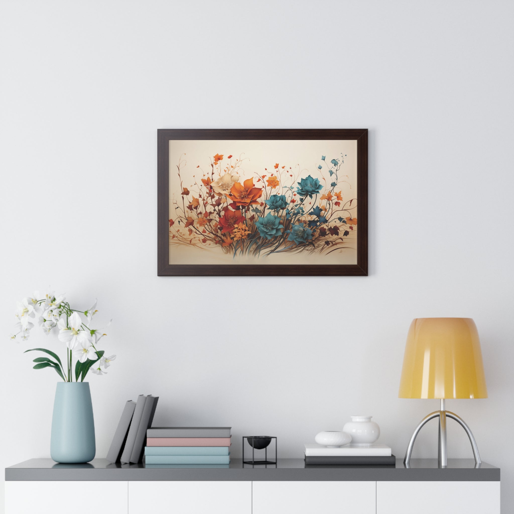 Amber Reverie Botanical Wall Art in Burnt Teal & Marigold