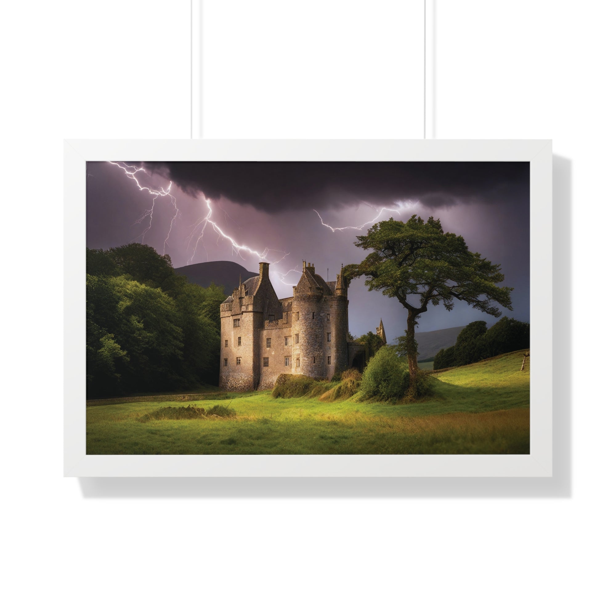 Mystic Castle Lightning Storm Wall Art – Dramatic Gothic Landscape Print