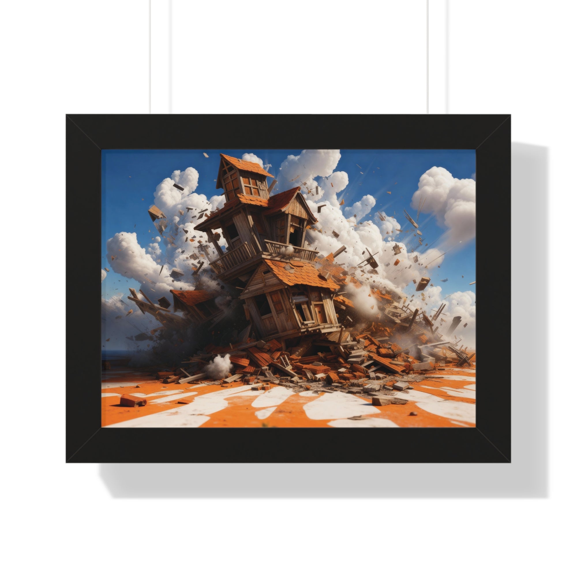 Shattered Ascent – Explosive Surreal House Wall Art
