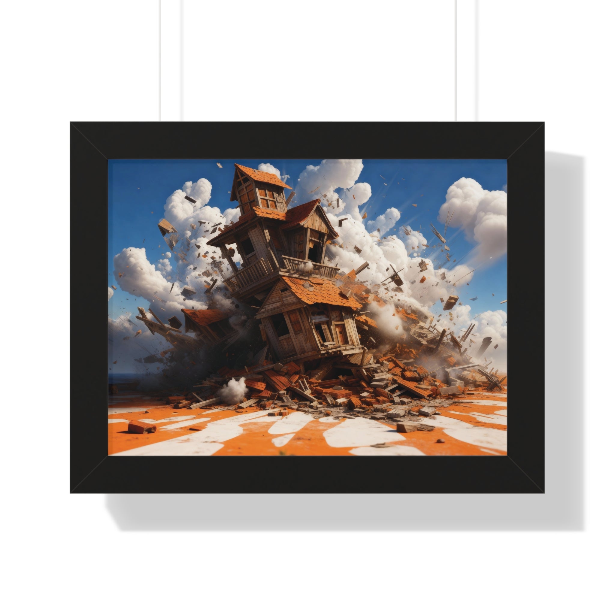 Shattered Ascent – Explosive Surreal House Wall Art