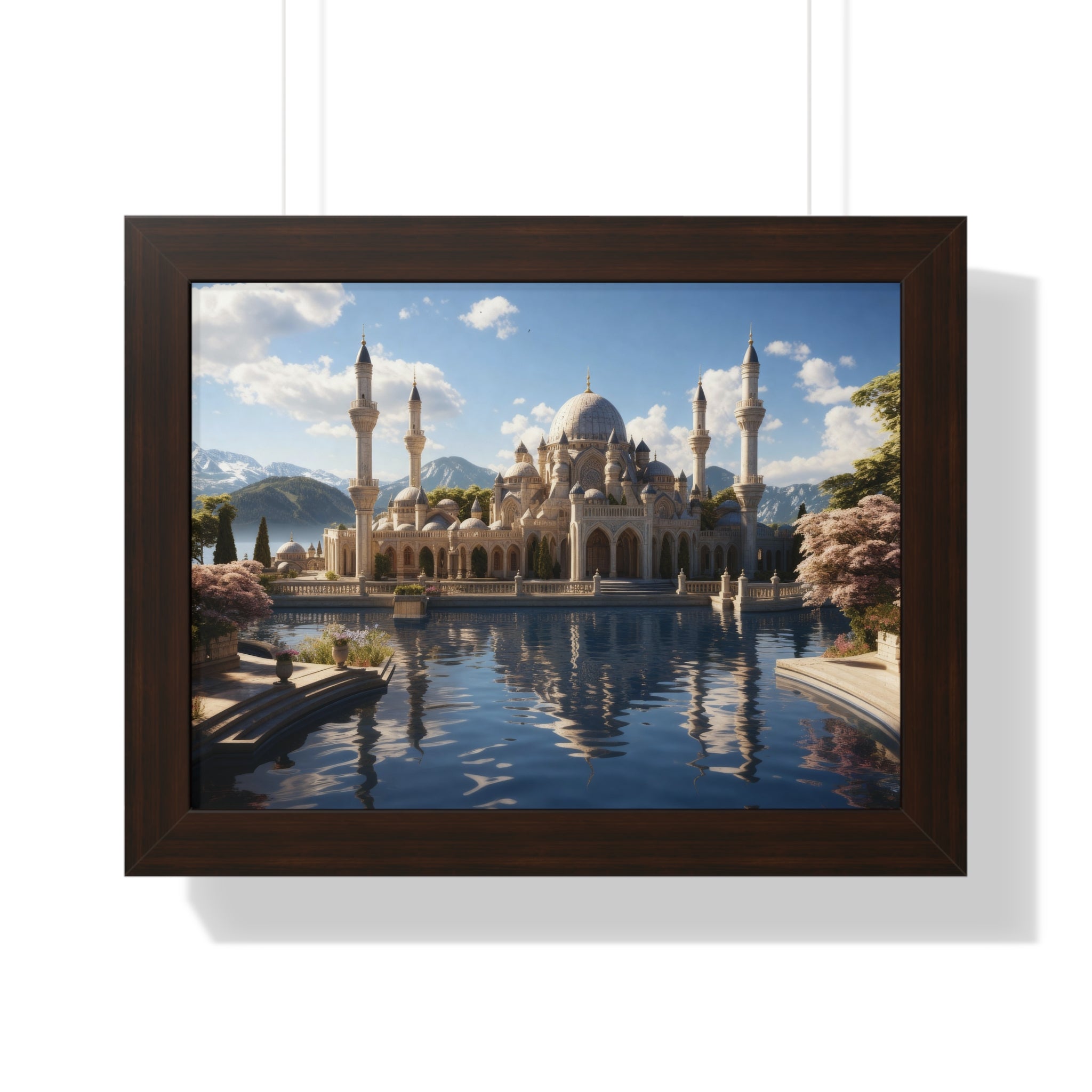 Mirrored Tranquility – Framed Mosque by the Lake Wall Art