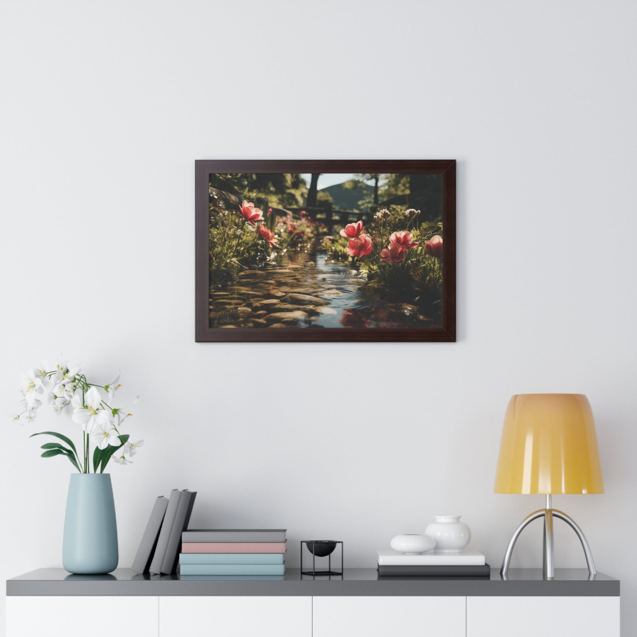 Whispers of Water – Floral Garden Landscape Print