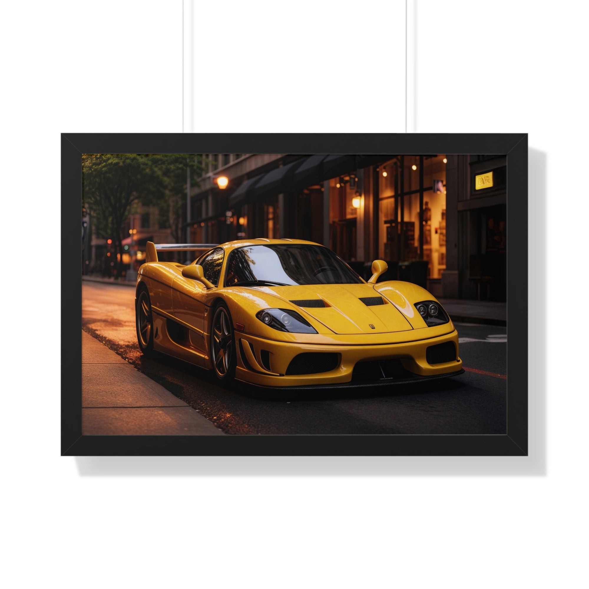 Framed Supercar Poster – Yellow Ferrari F50 in Manhattan