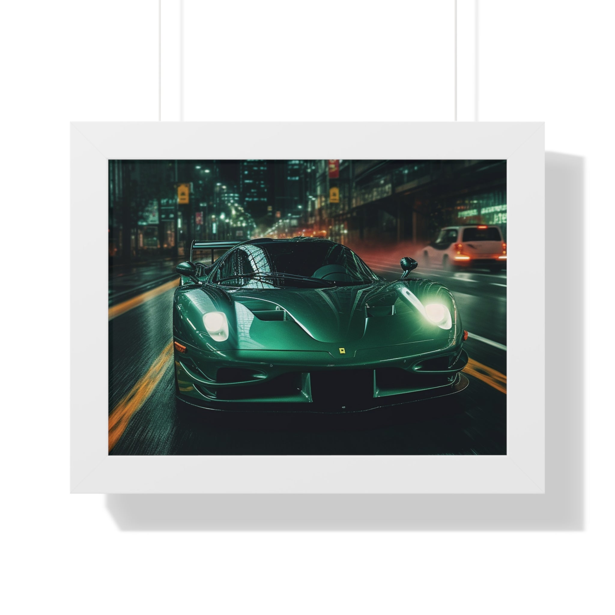 Framed Emerald Green Ferrari F50 Horizontal Poster | Supercar Wall Art