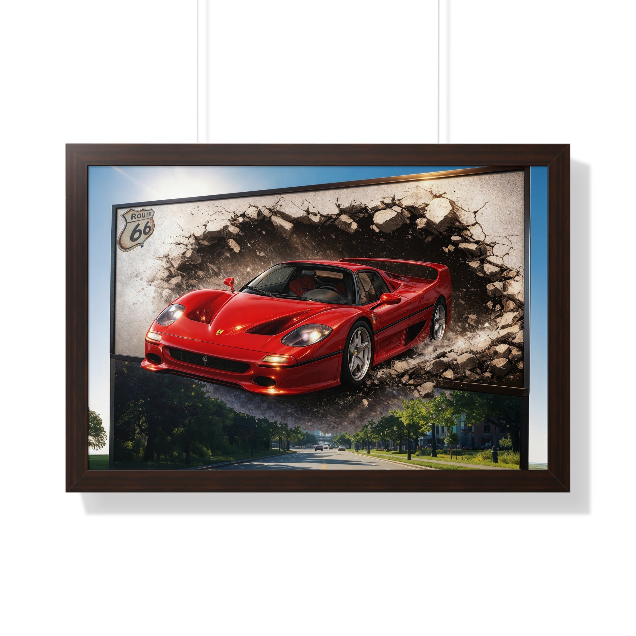 Ferrari F50 Breaking Through Wall – 4K Supercar Canvas