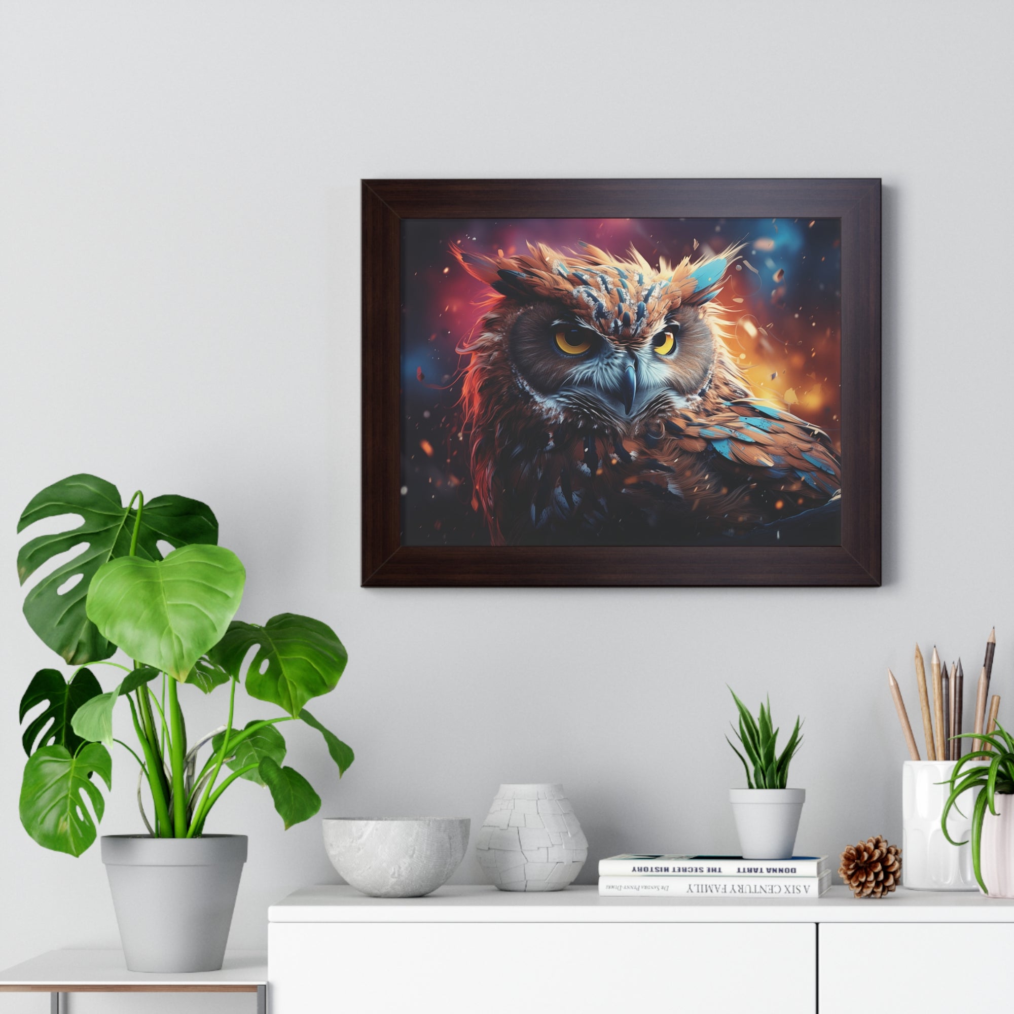 Twilight Sentinel — Regal Owl Wall Art in Fiery🔥Bloom🦉