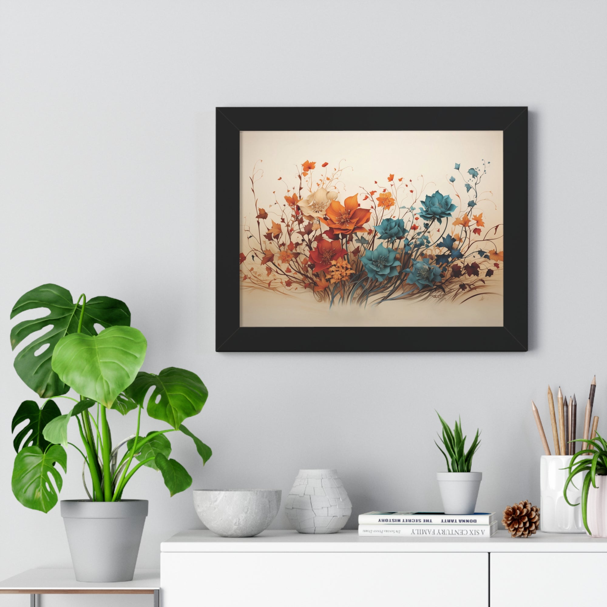 Amber Reverie Botanical Wall Art in Burnt Teal & Marigold