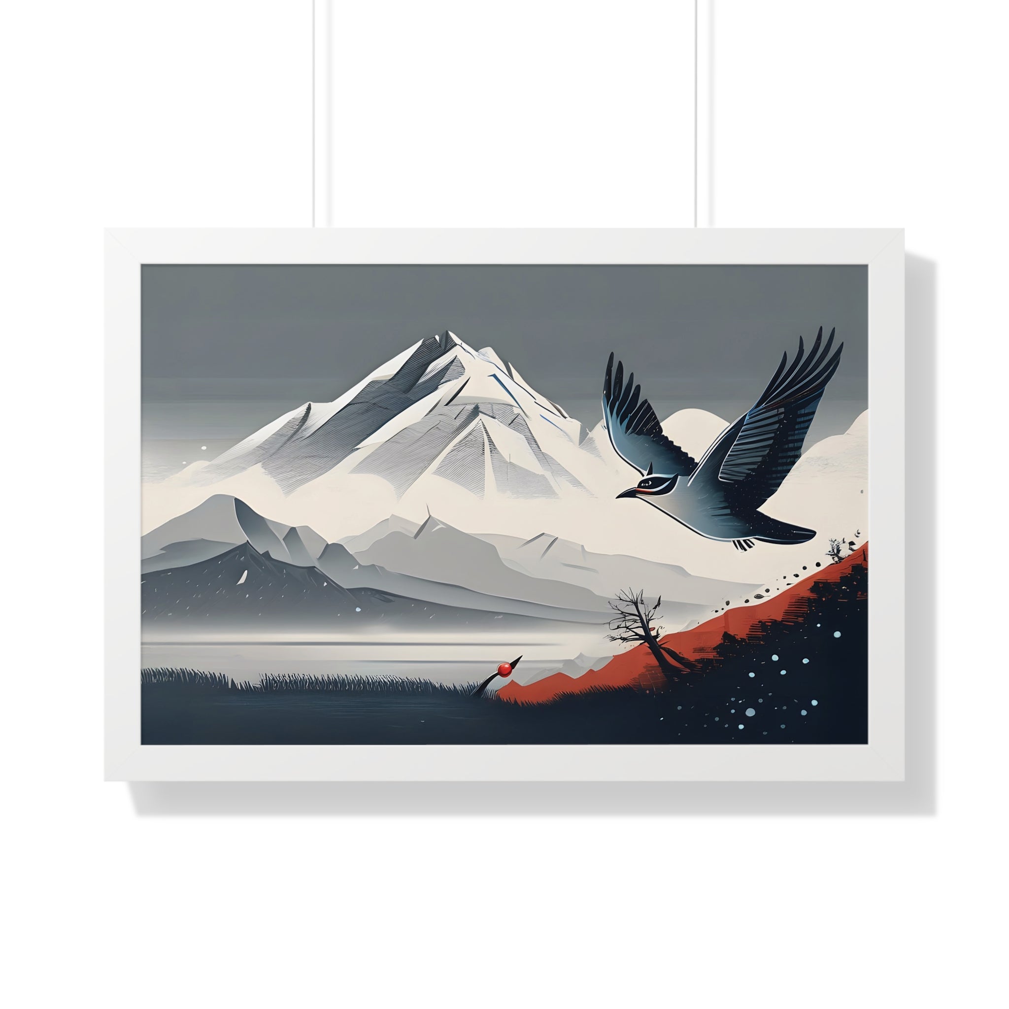 Solitary Tree🌲& Soaring Bird – Minimalist Nature Print