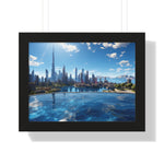 Infinity Pool Skyline View – Framed Luxury Wall Art with Cityscape and Mountain Backdrop