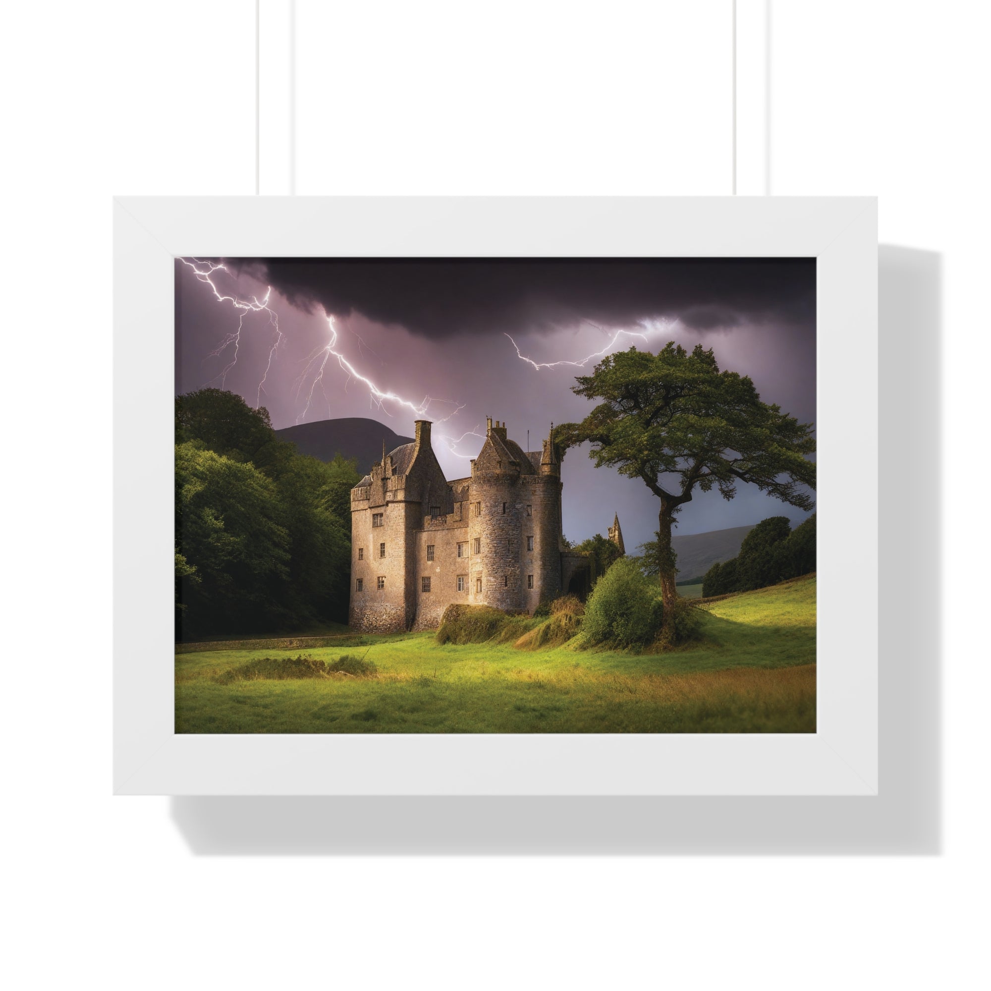 Mystic Castle Lightning Storm Wall Art – Dramatic Gothic Landscape Print