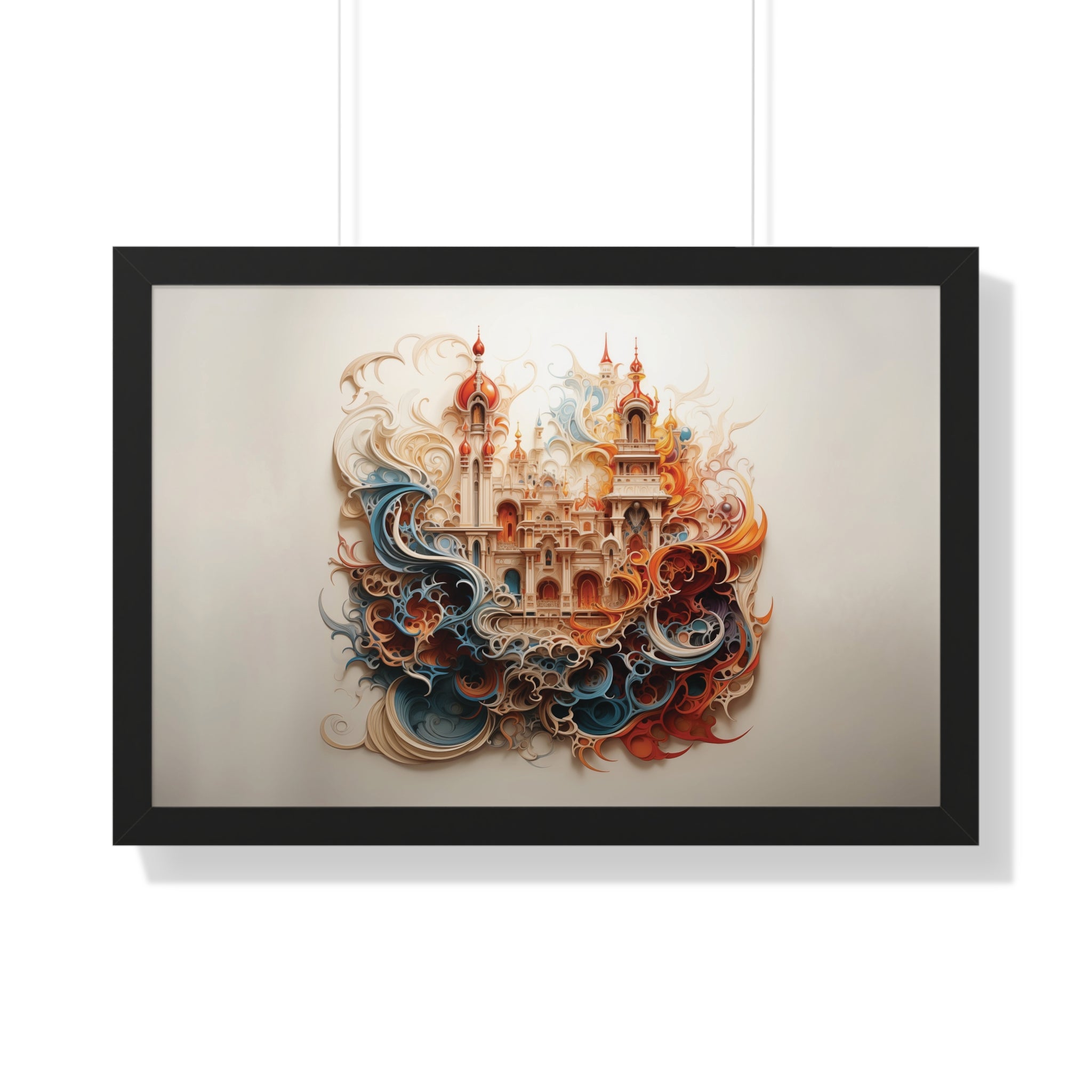 Whimsical Citadel – Mosque Themed Framed Wall Art in Swirling Hues
